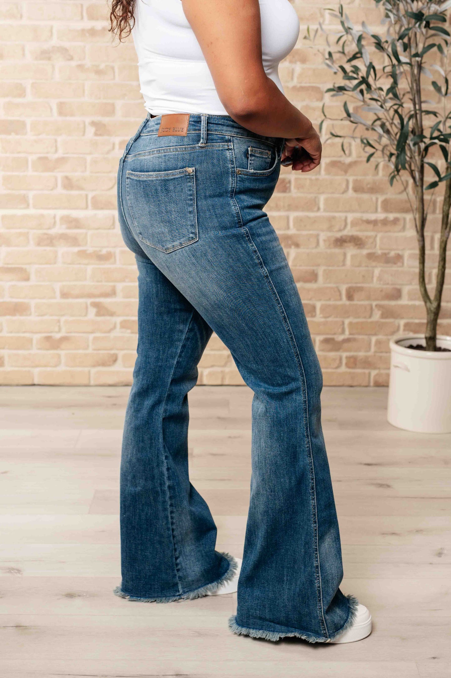 Miley High Waist Control Top Frayed Hem Flare Jeans - Judy Blue