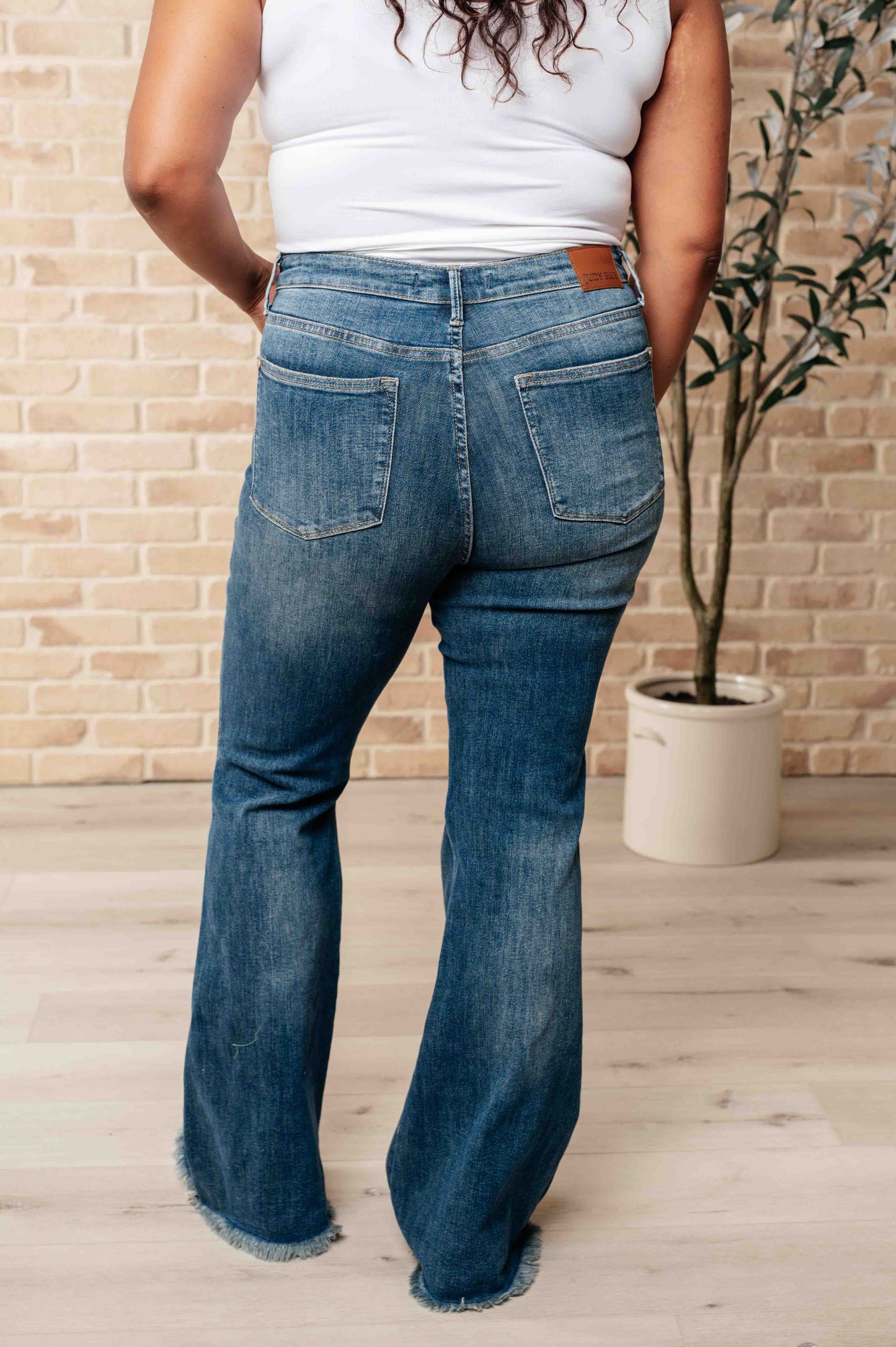 Miley High Waist Control Top Frayed Hem Flare Jeans - Judy Blue