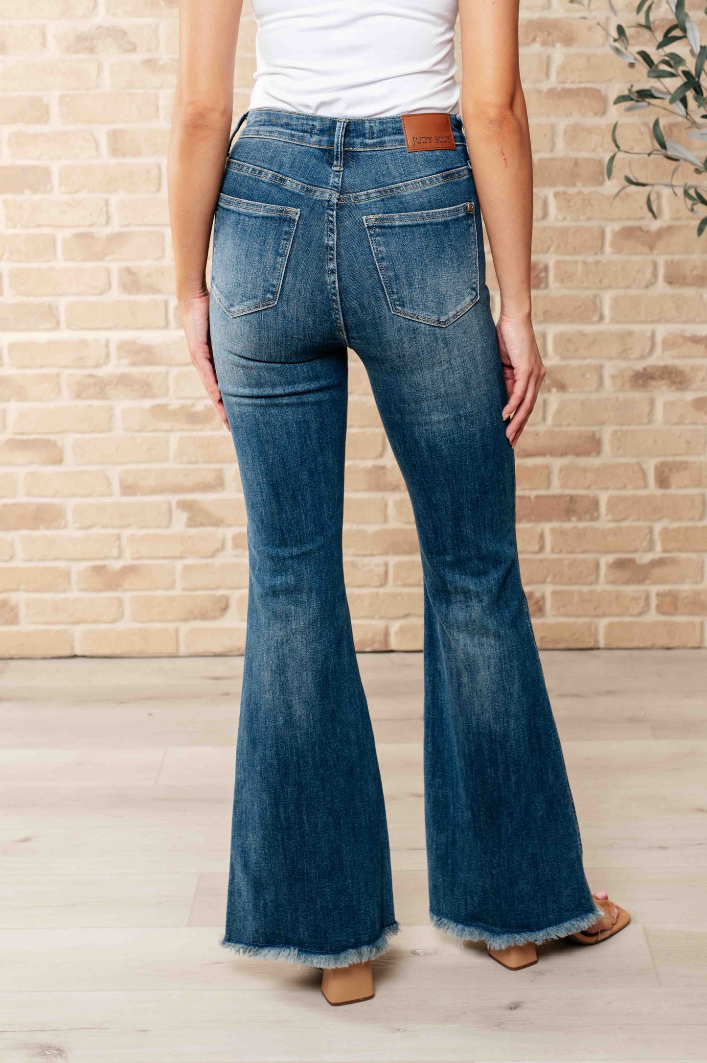 Miley High Waist Control Top Frayed Hem Flare Jeans - Judy Blue