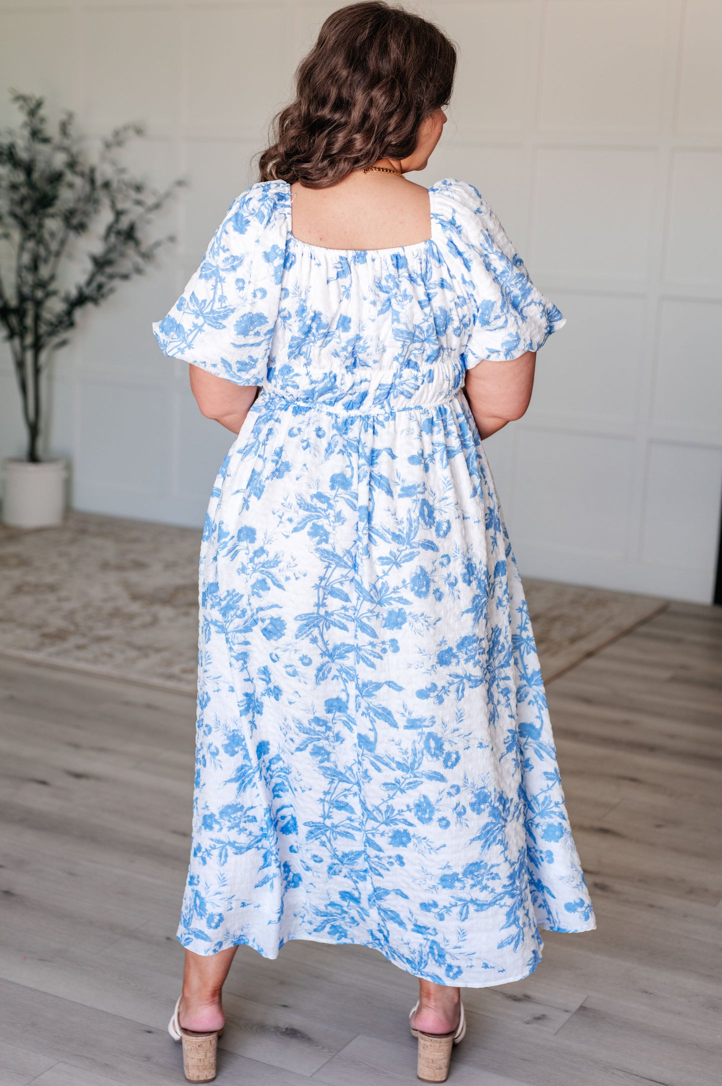 Nurturing Myself Square Neck Floral Dress in Blue - Polagram