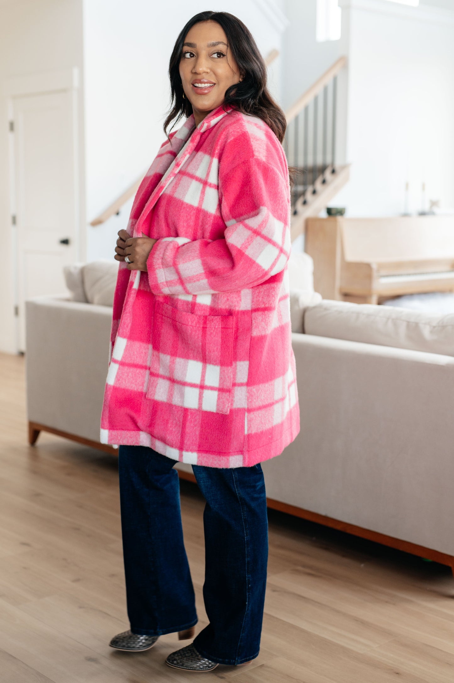 Passion in Plaid Coat in Pink- Davi & Dani