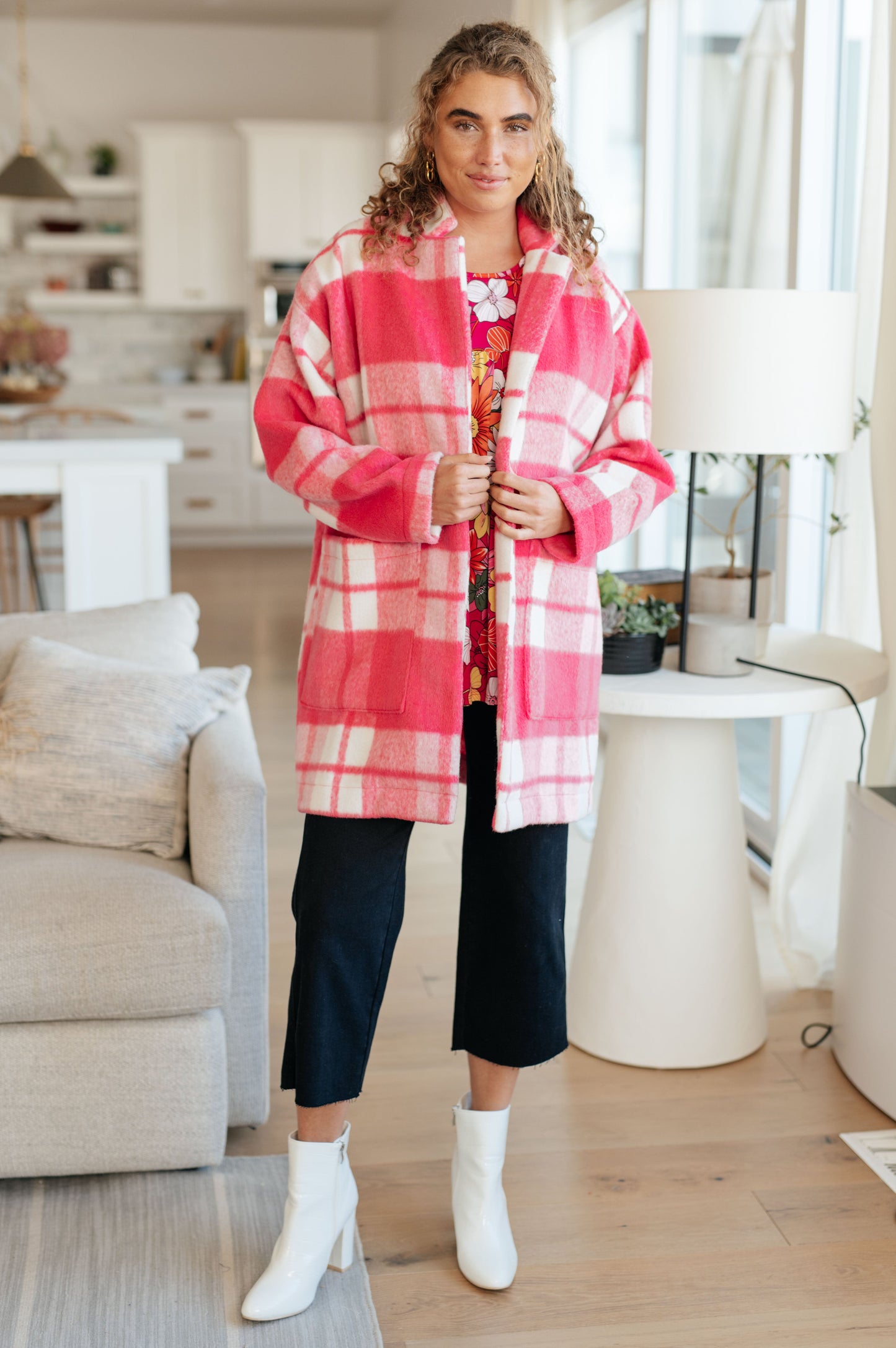 Passion in Plaid Coat in Pink- Davi & Dani