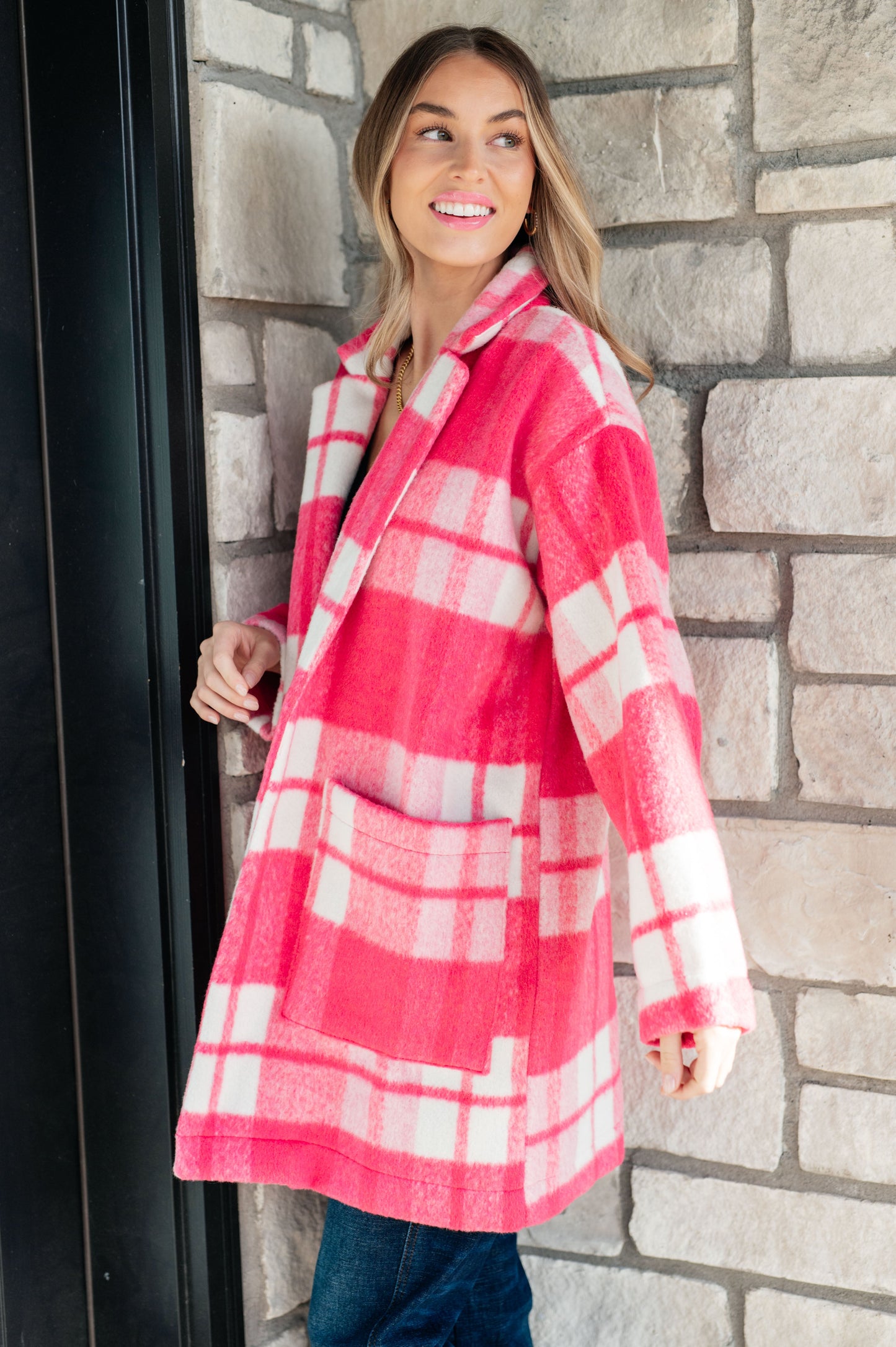 Passion in Plaid Coat in Pink- Davi & Dani