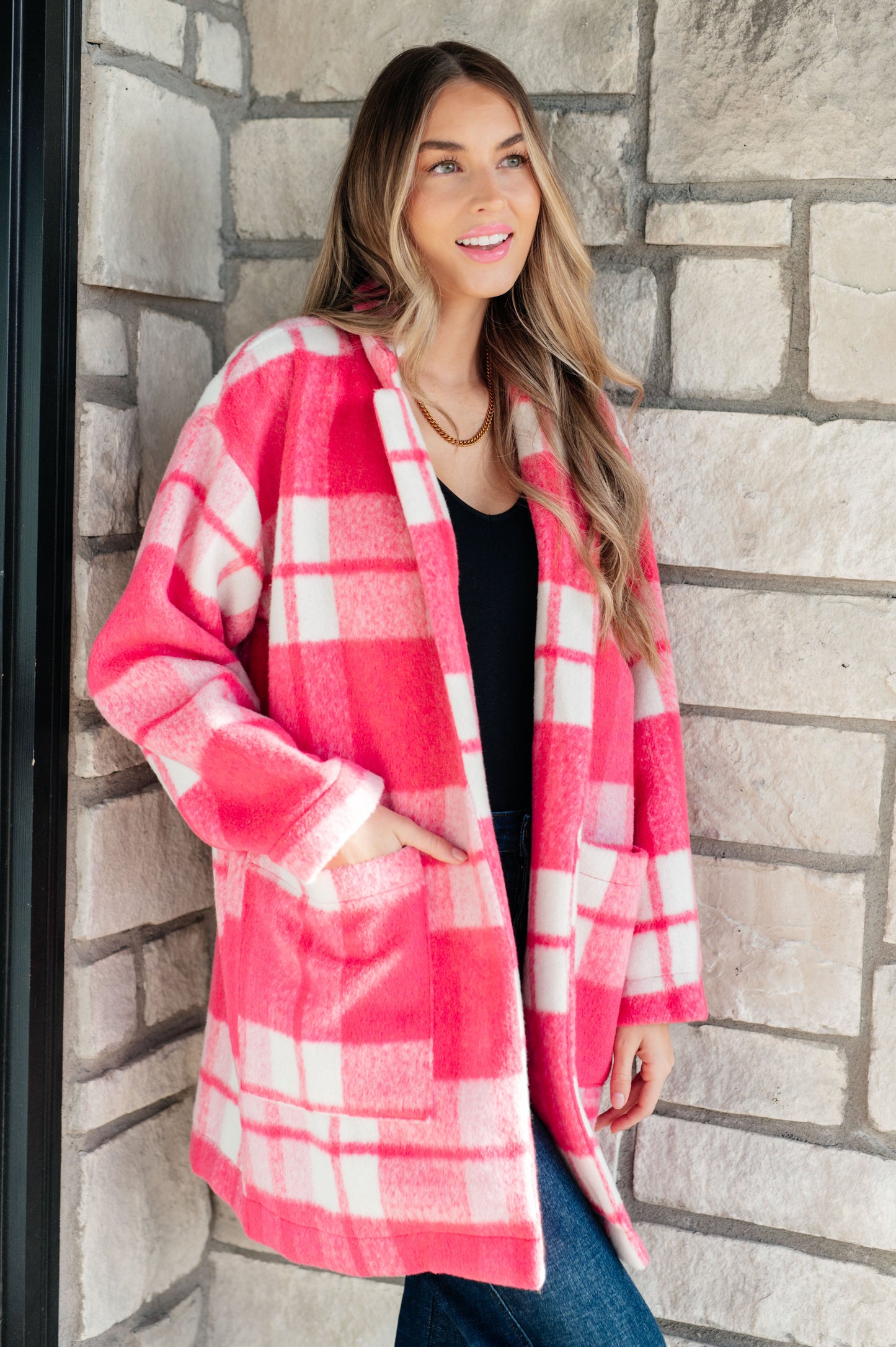 Passion in Plaid Coat in Pink- Davi & Dani
