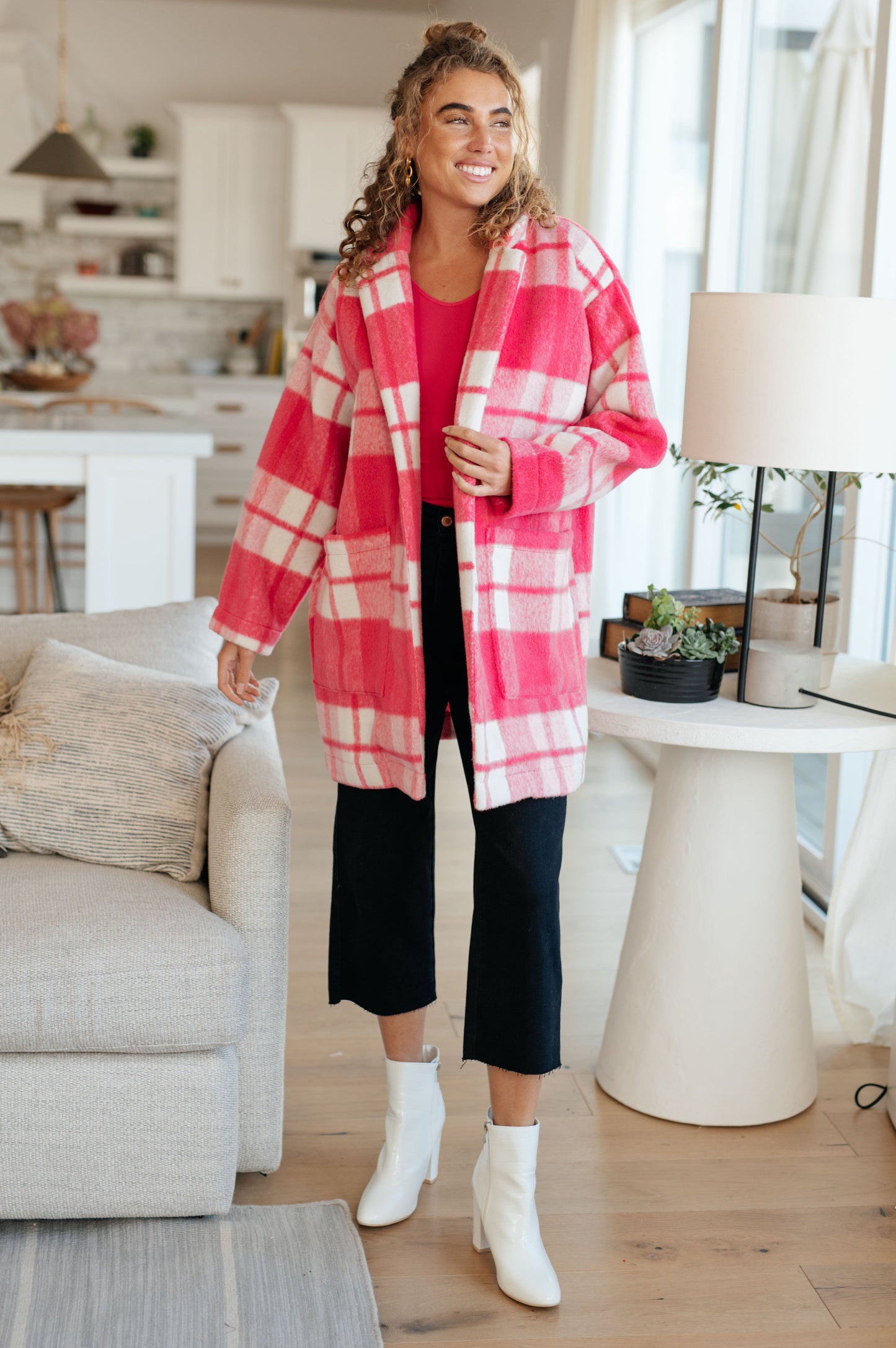 Passion in Plaid Coat in Pink- Davi & Dani