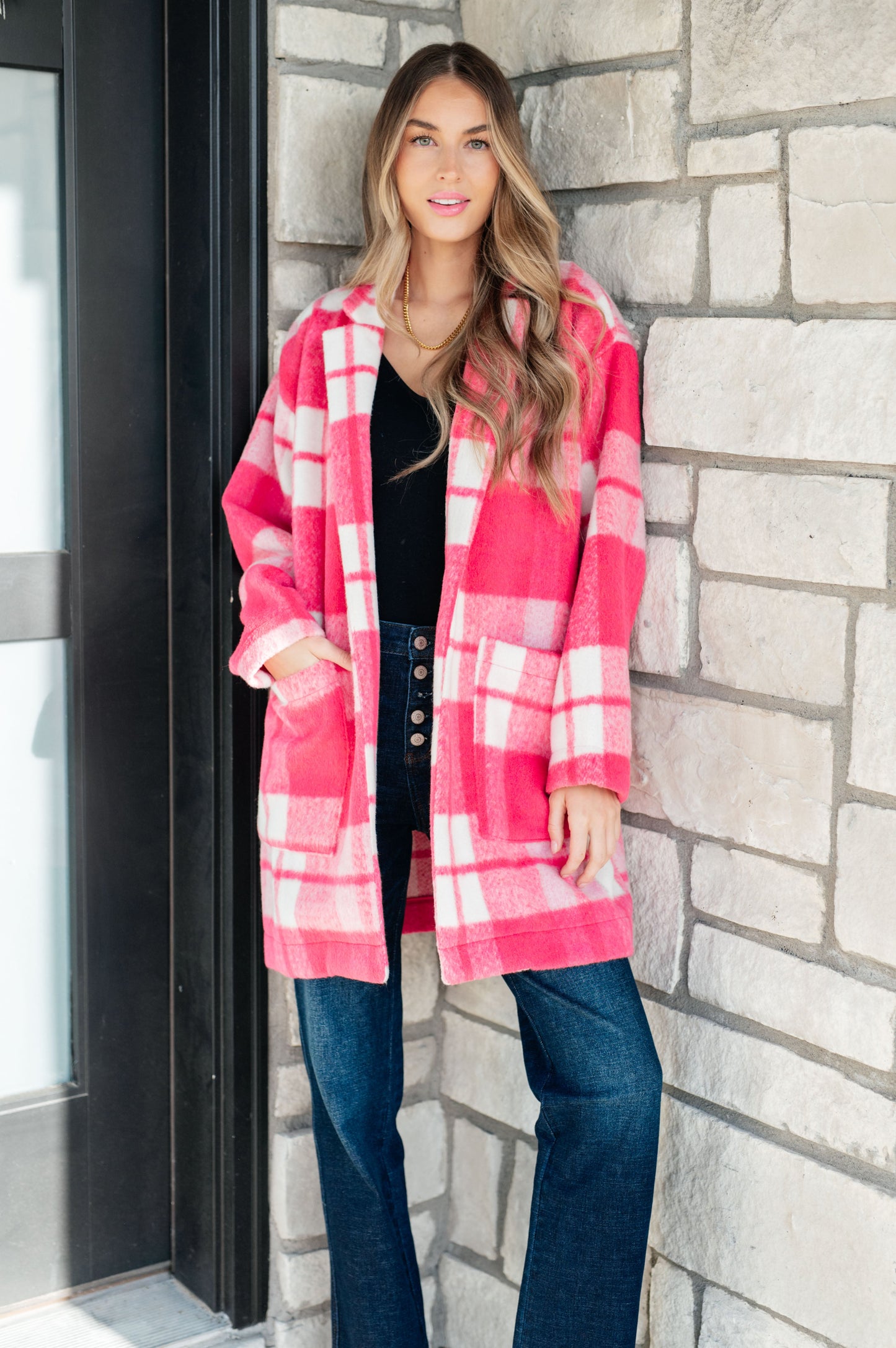 Passion in Plaid Coat in Pink- Davi & Dani