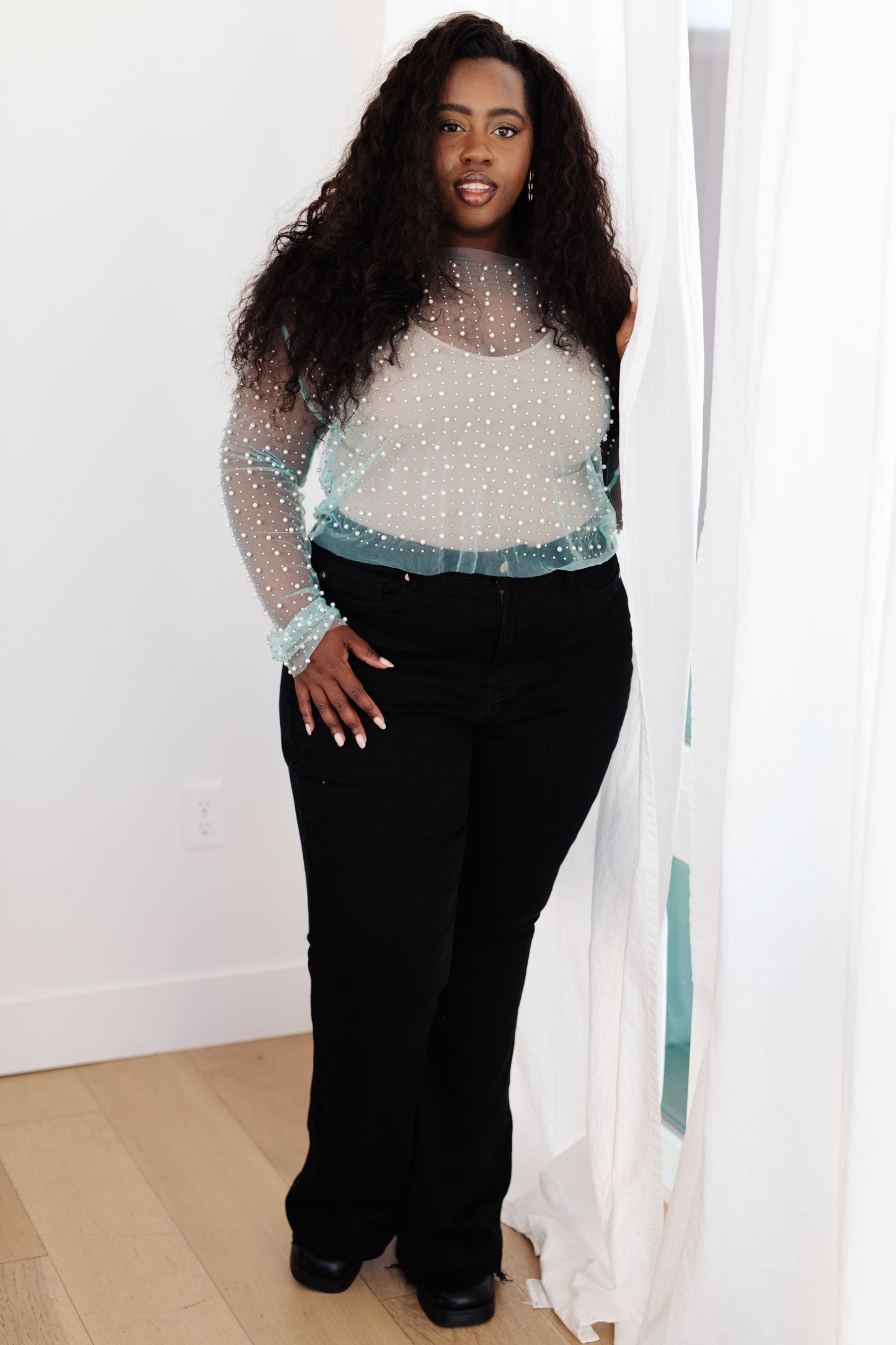 Pearl Diver Layering Top in Light Cyan - White Birch