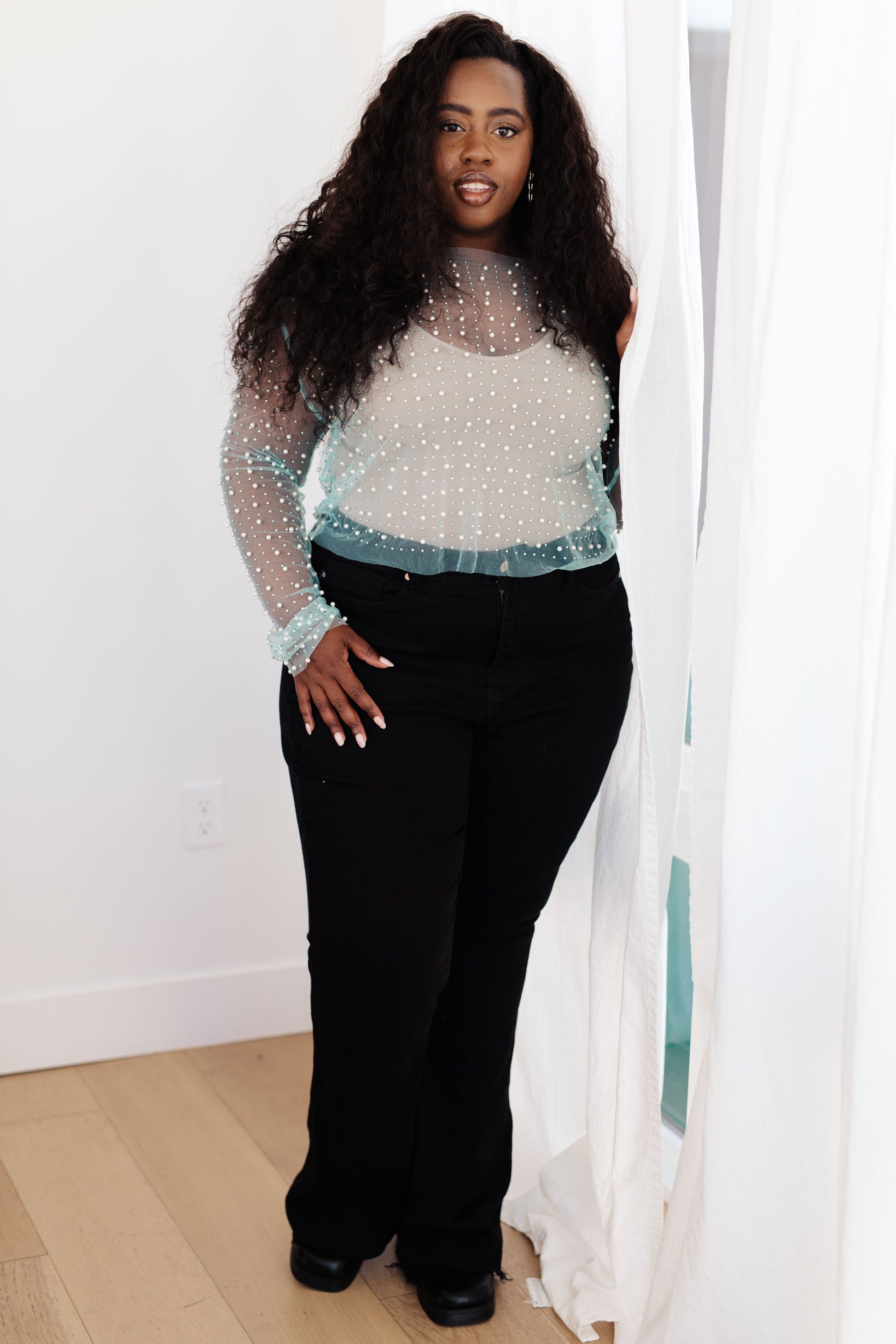 Pearl Diver Layering Top in Light Cyan - White Birch