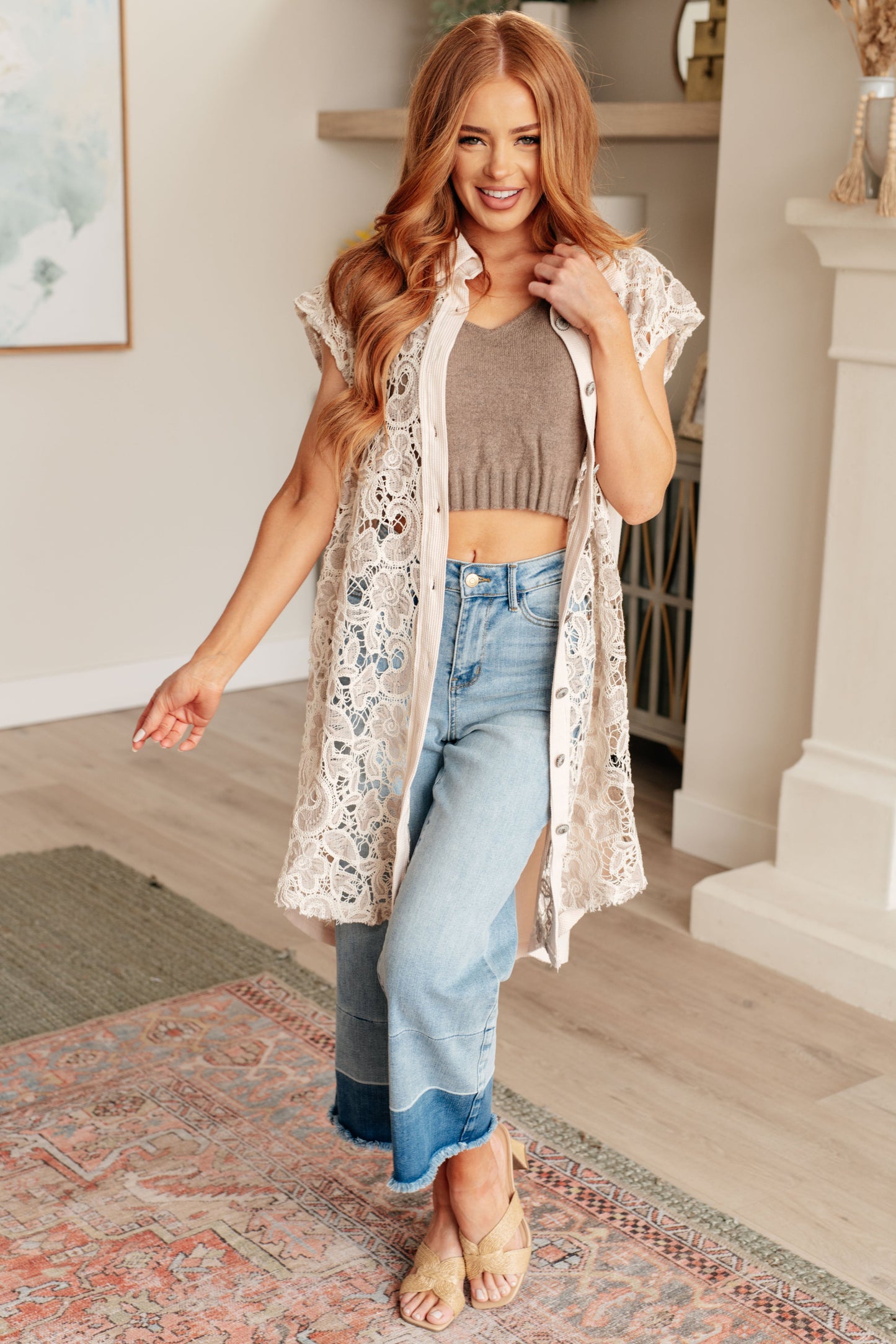 Pieces of Me Longline Lace Button Up - POL