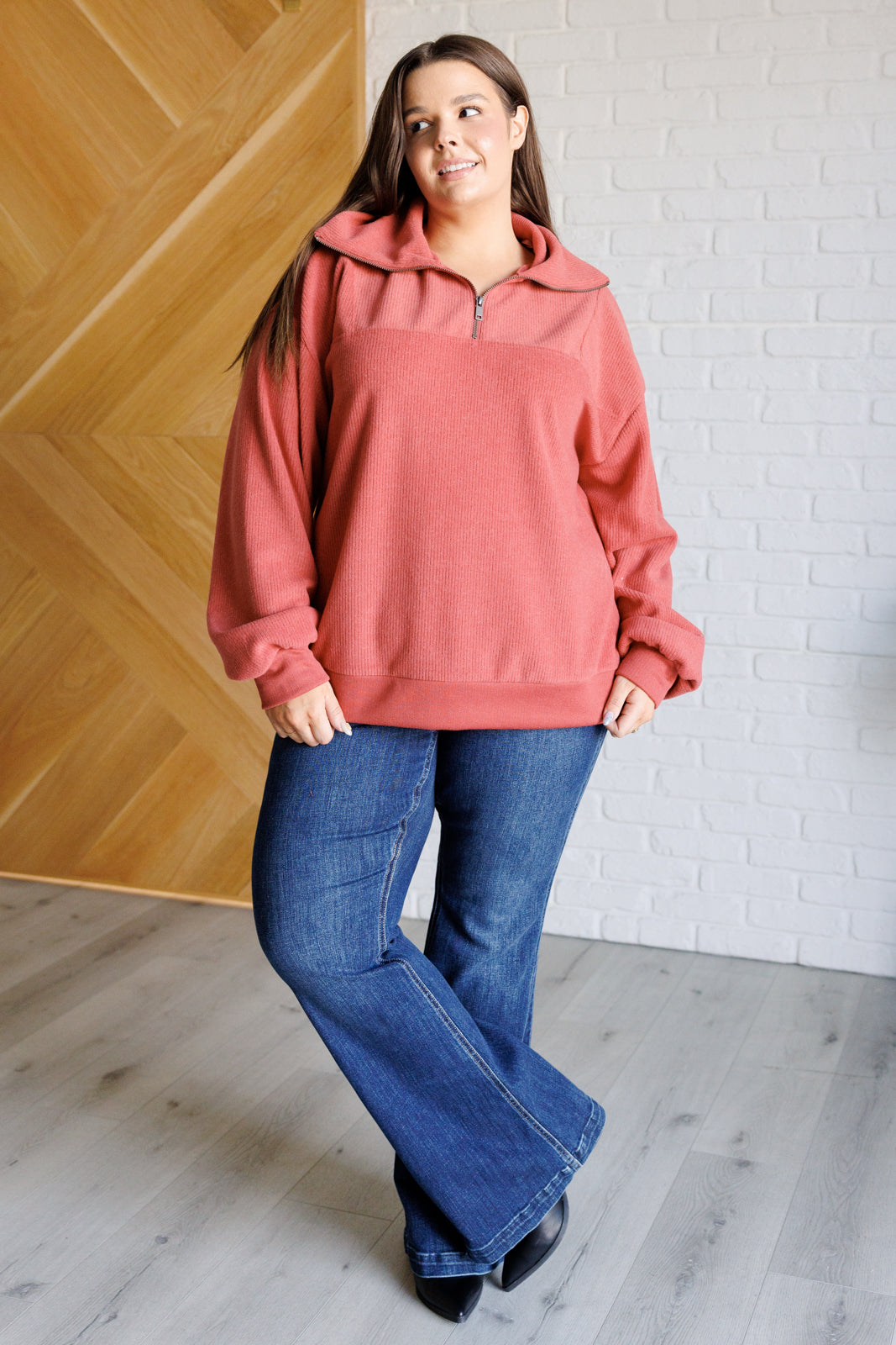 Quite the Impression Half Zip Pullover in Rust - Very J