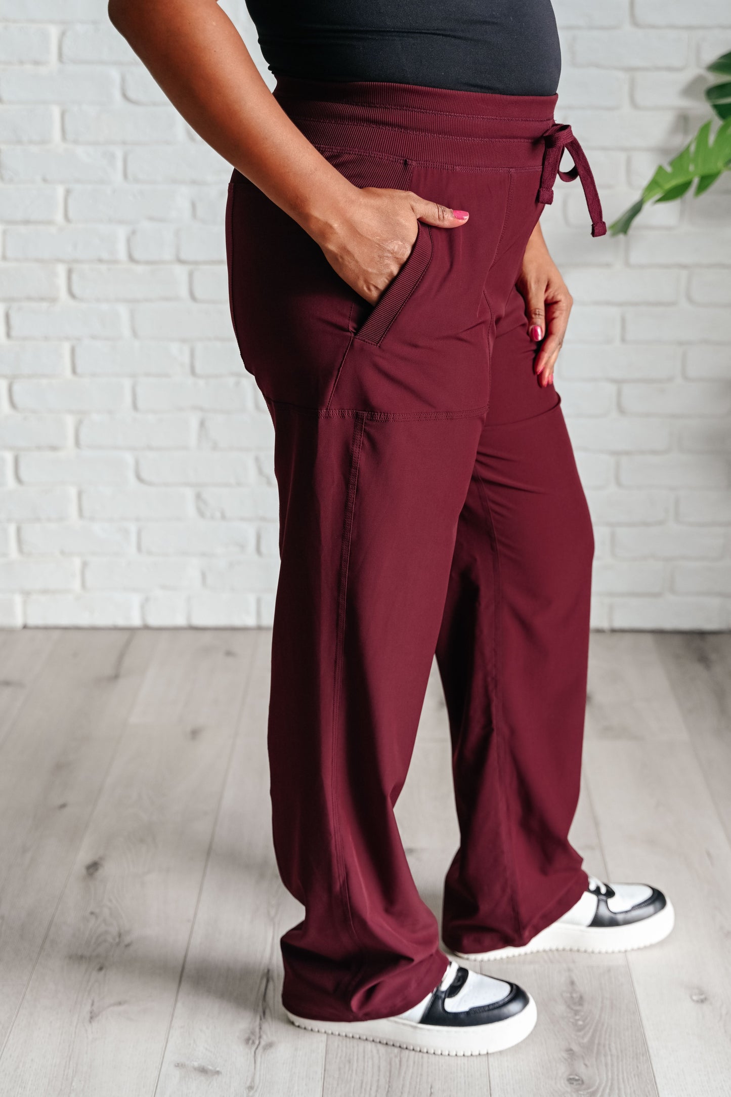 Runner's High Drawstring Joggers in Red Merlot - Rae Mode