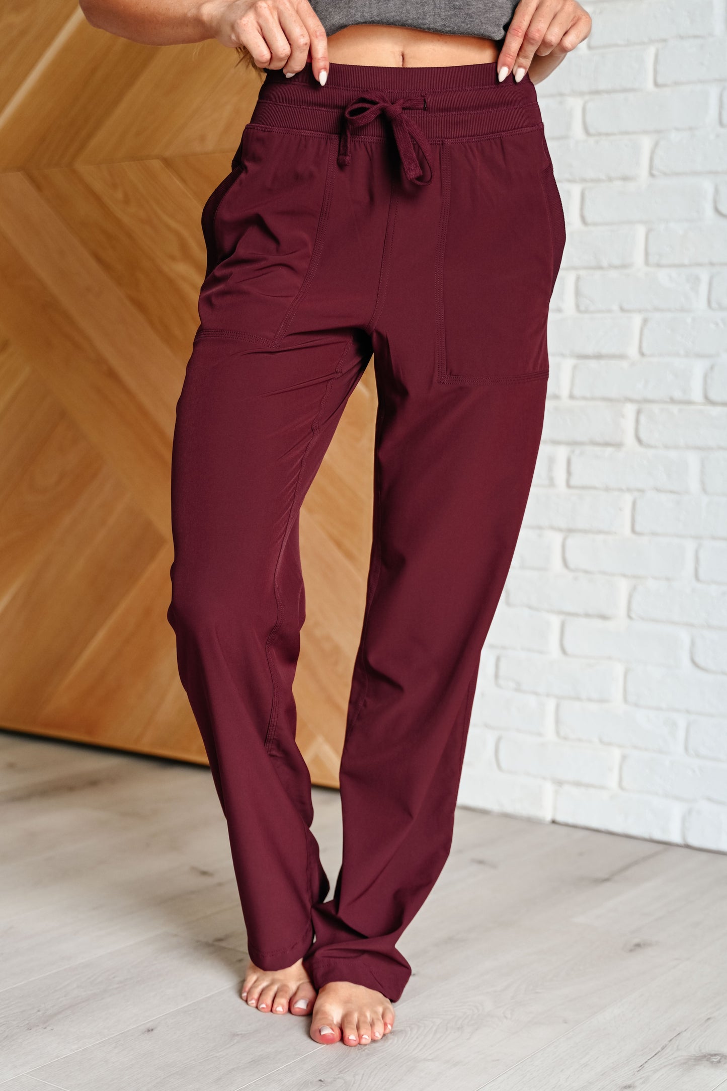 Runner's High Drawstring Joggers in Red Merlot - Rae Mode