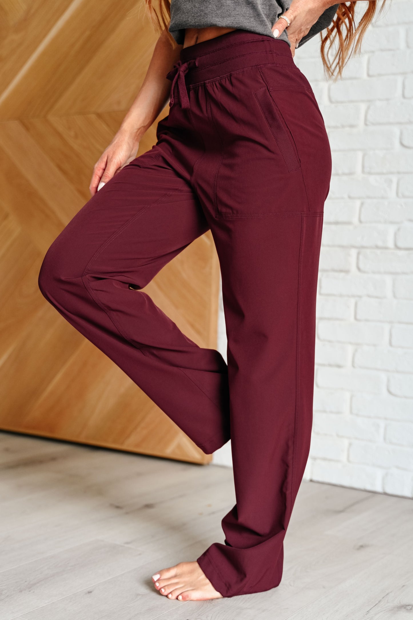 Runner's High Drawstring Joggers in Red Merlot - Rae Mode