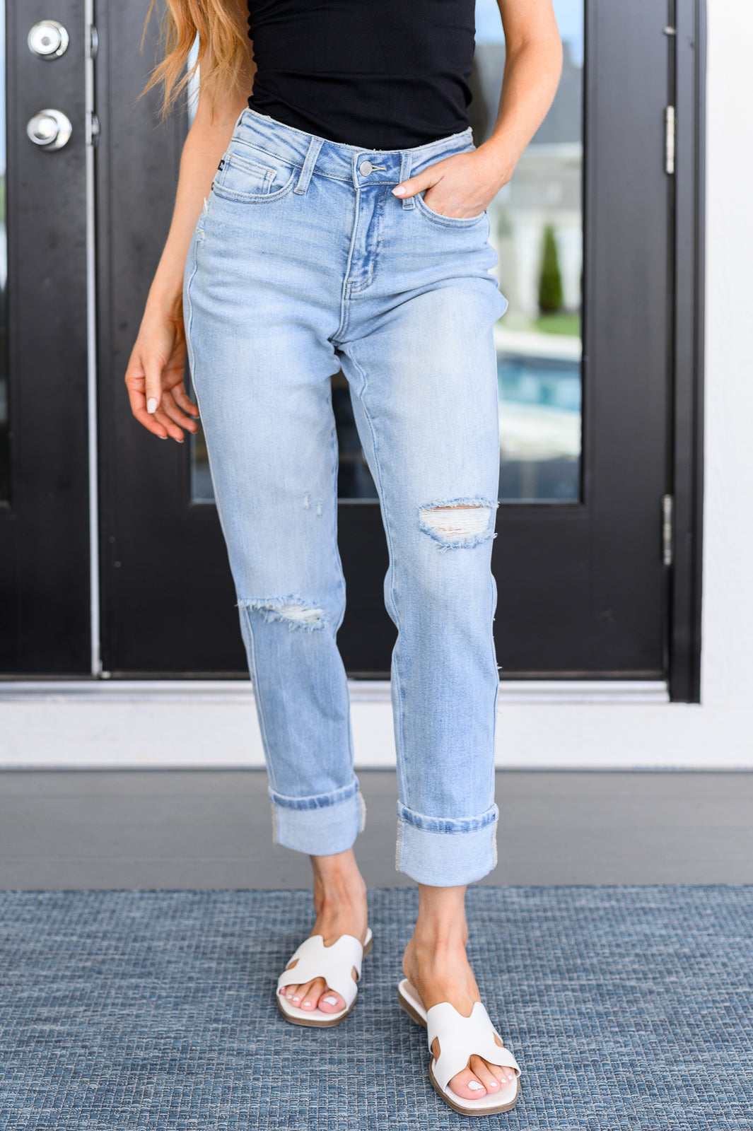 Sam Mid Rise Star Pocket Boyfriend Jeans - Judy Blue