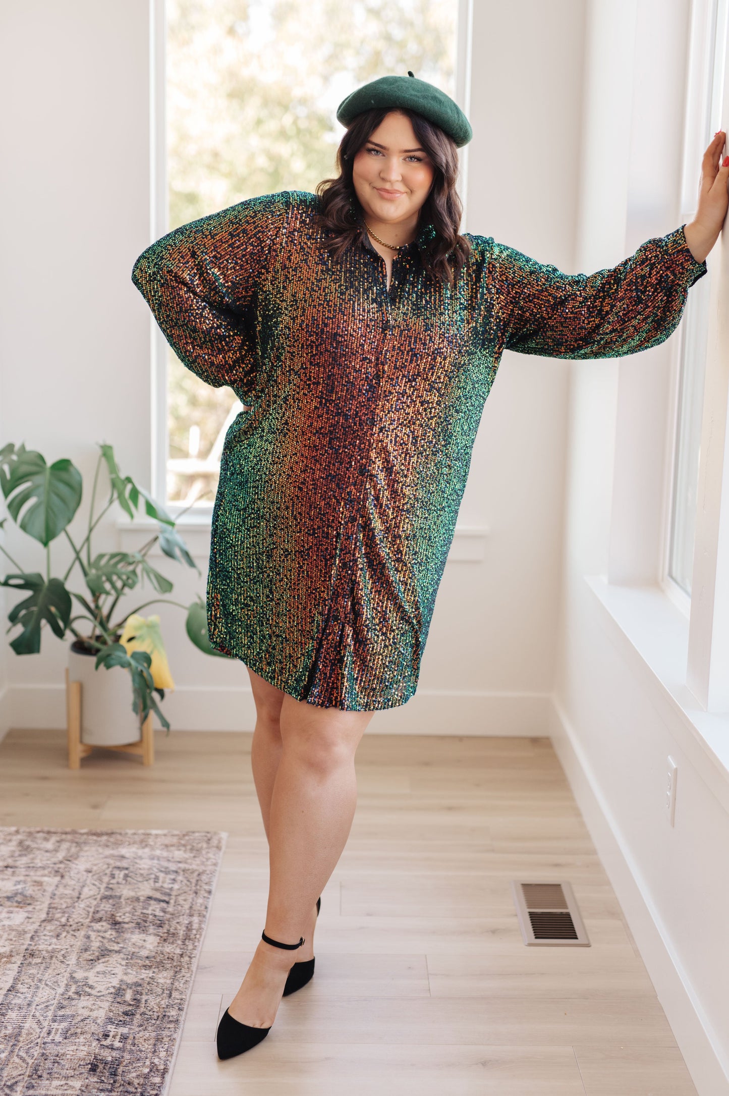 Shimmering Splendor Sequin Shirt Dress - Jodifl