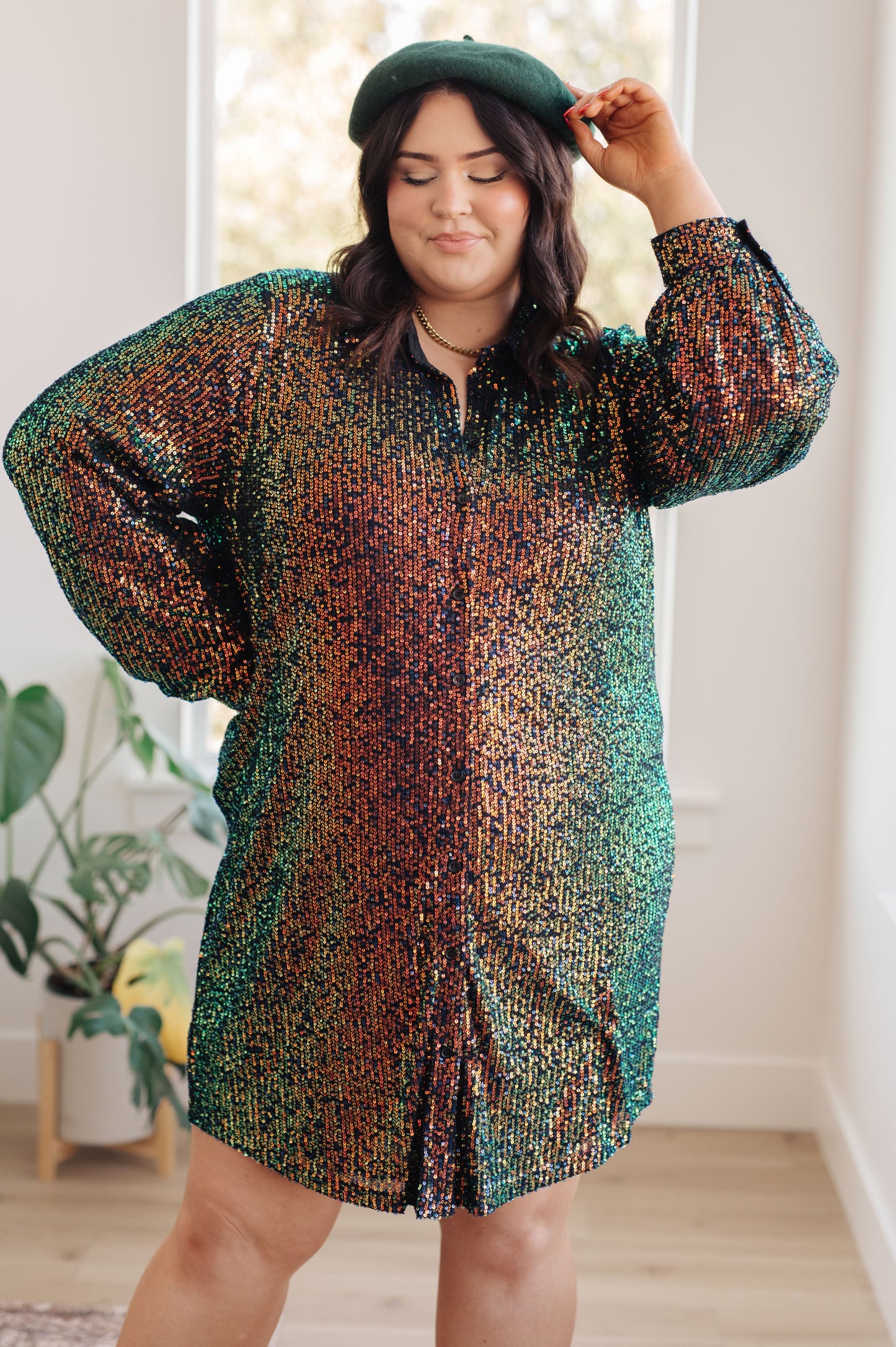 Shimmering Splendor Sequin Shirt Dress - Jodifl