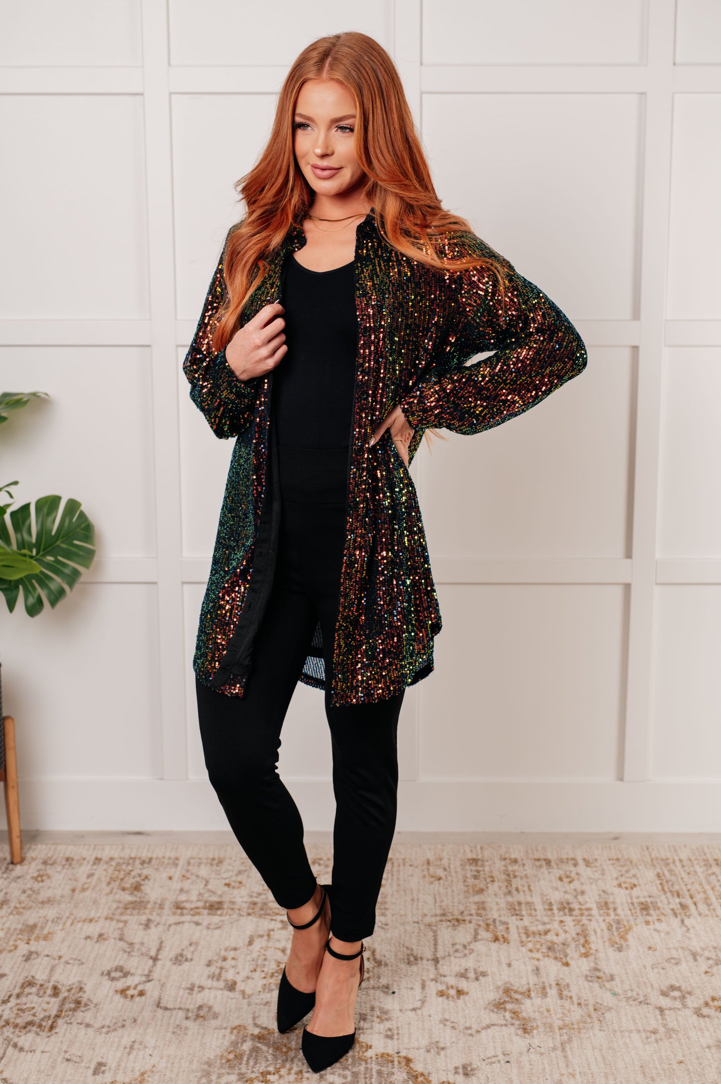 Shimmering Splendor Sequin Shirt Dress - Jodifl