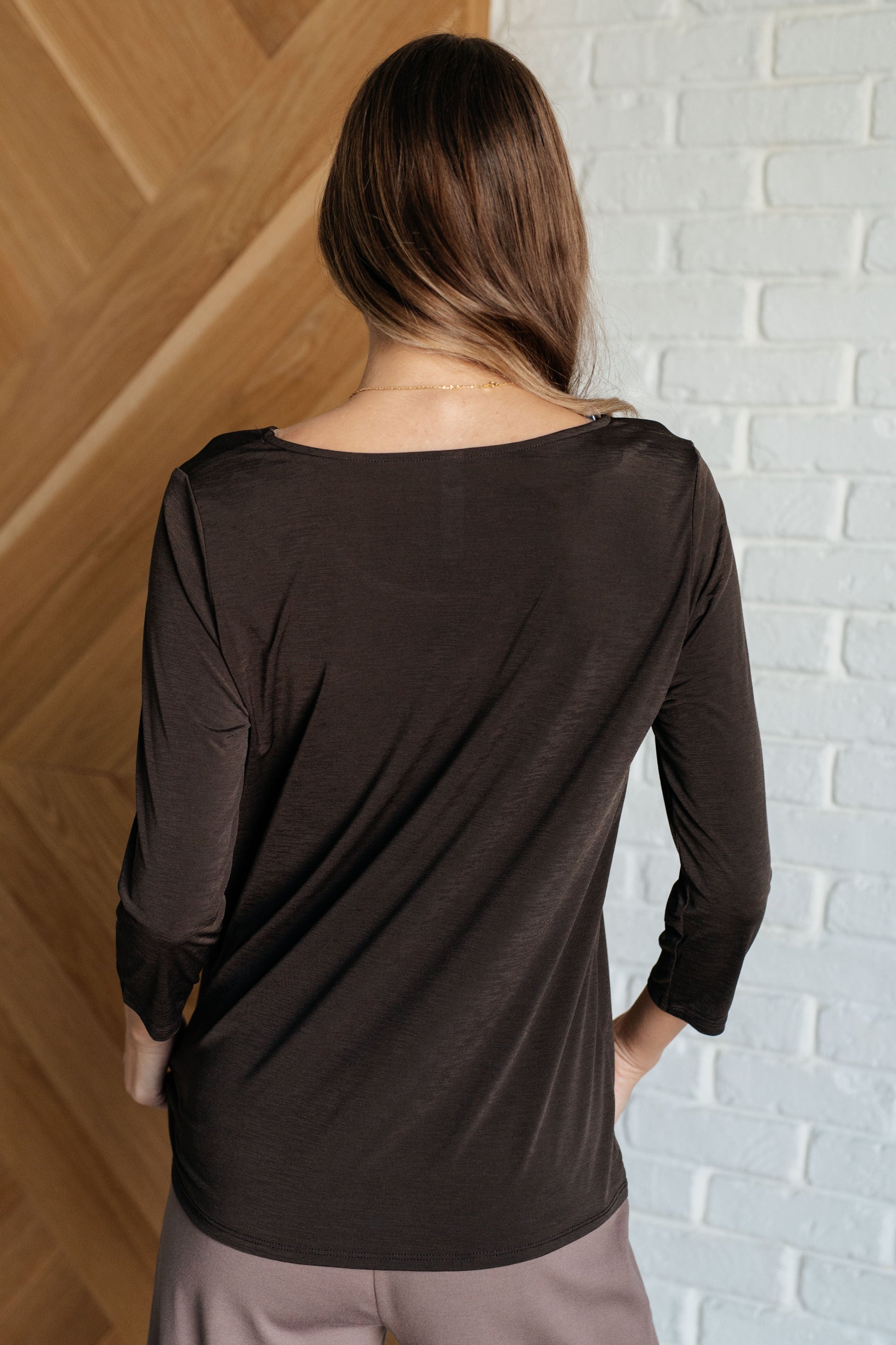 Signature Classic Round Neck Top in Chocolate - Dear Scarlett