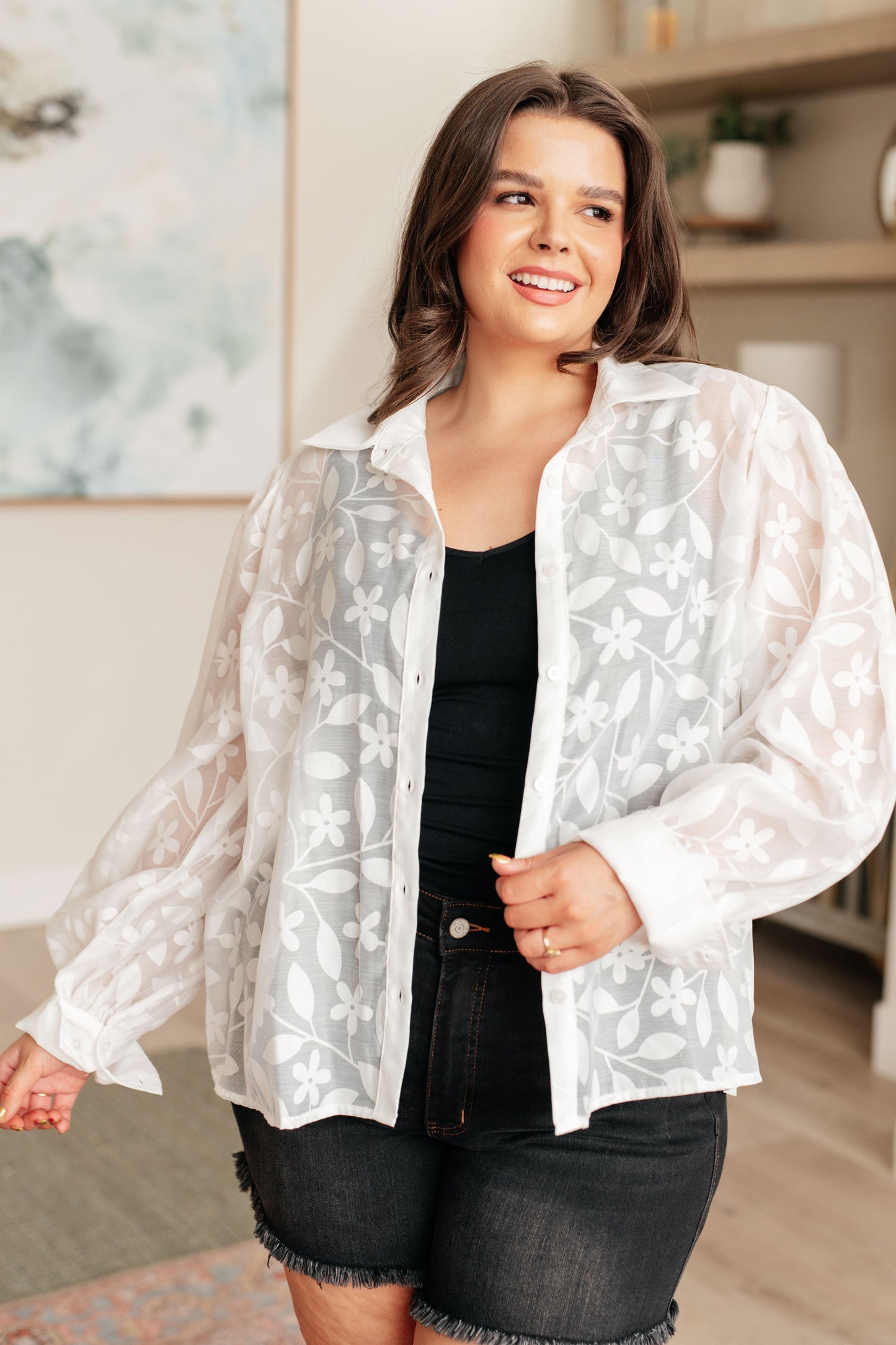 Sweet Serotonin Lace Button Up Top - GeeGee