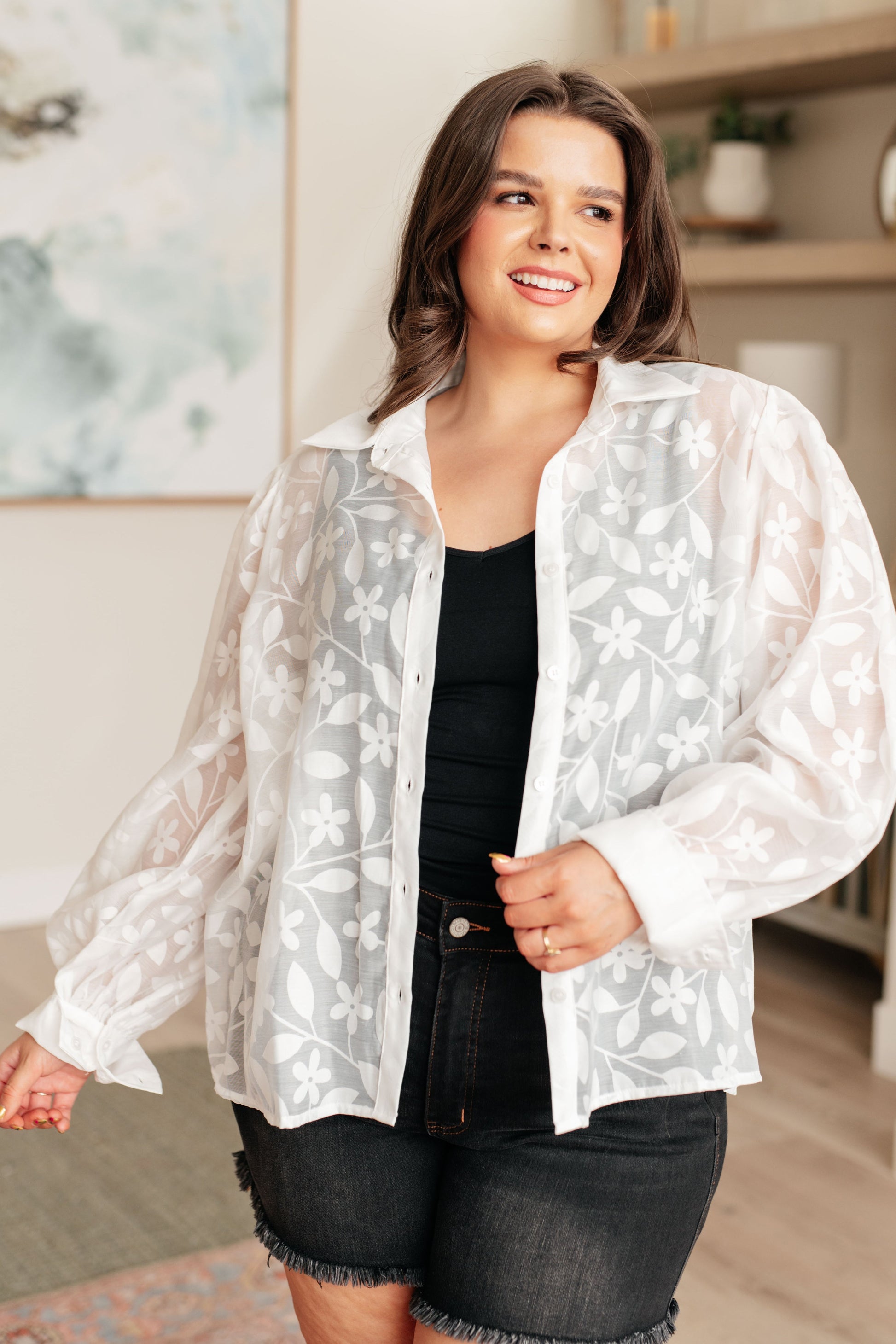 Sweet Serotonin Lace Button Up Top - GeeGee