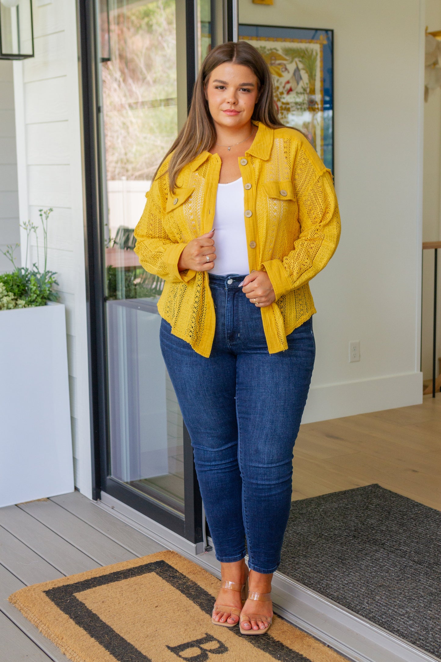 Sweeter Than Nectar Lace Button Down in Honey - Very J