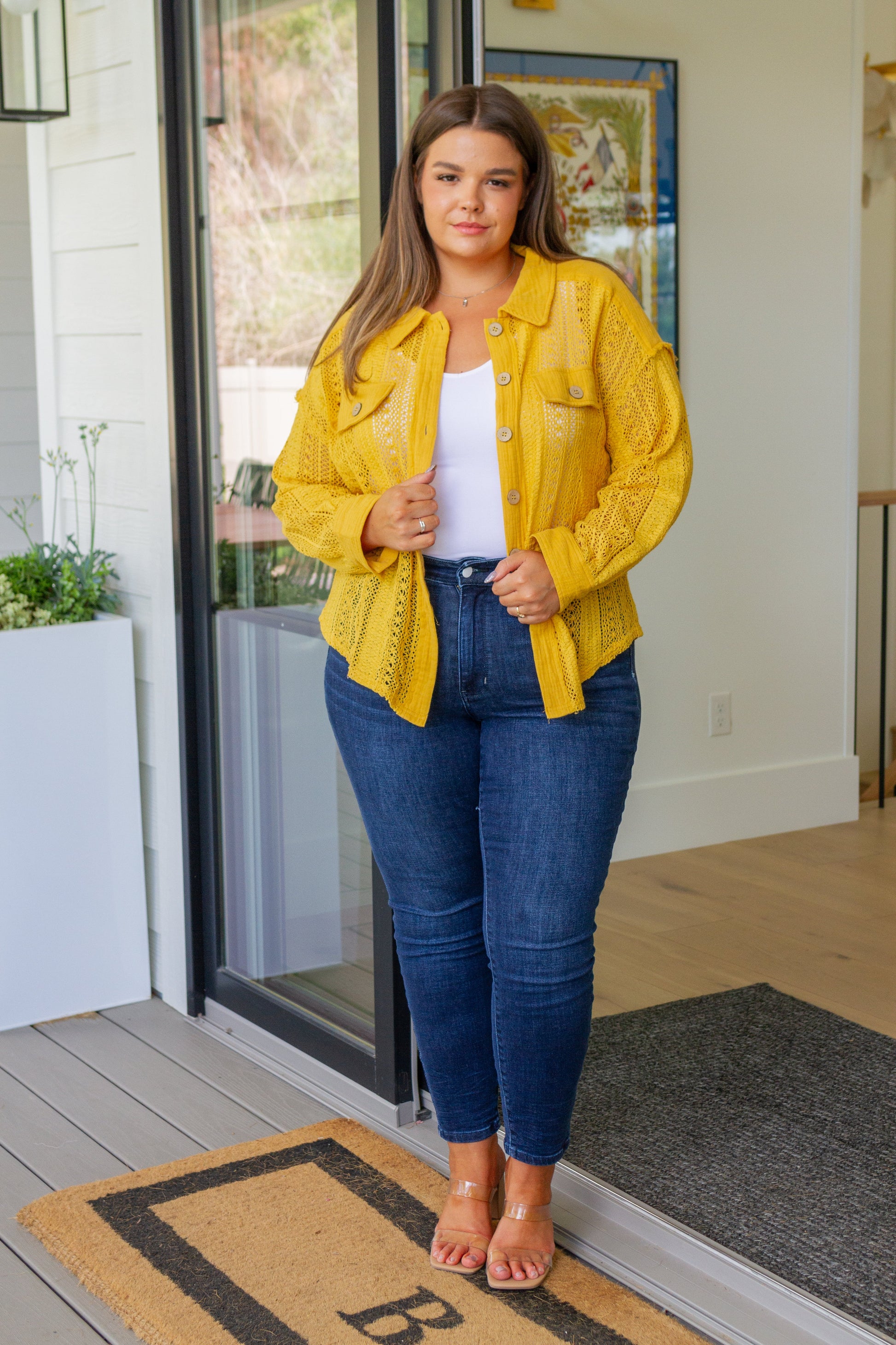 Sweeter Than Nectar Lace Button Down in Honey - Very J