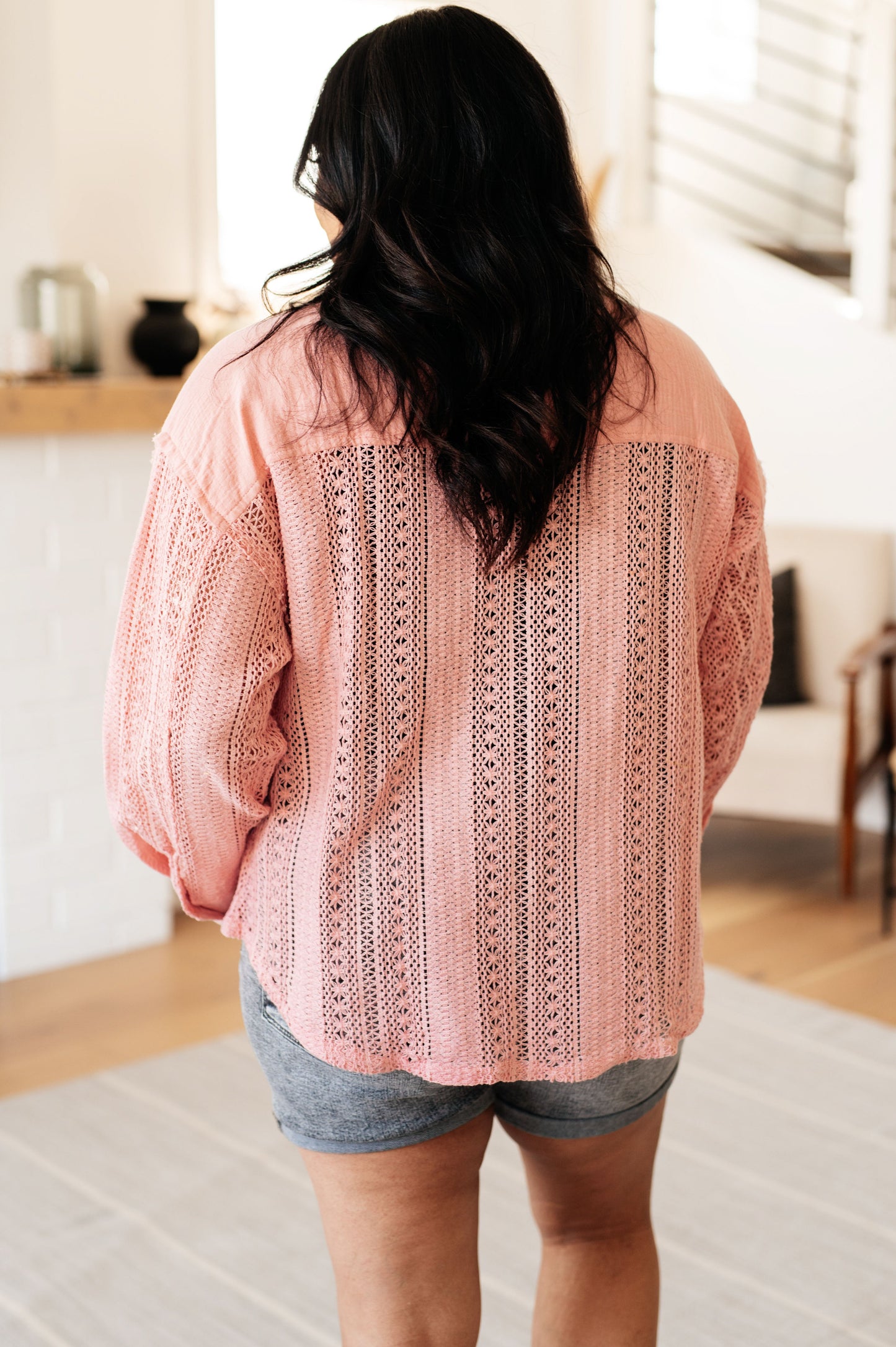 Sweeter Than Nectar Lace Button Down in Rose - Very J