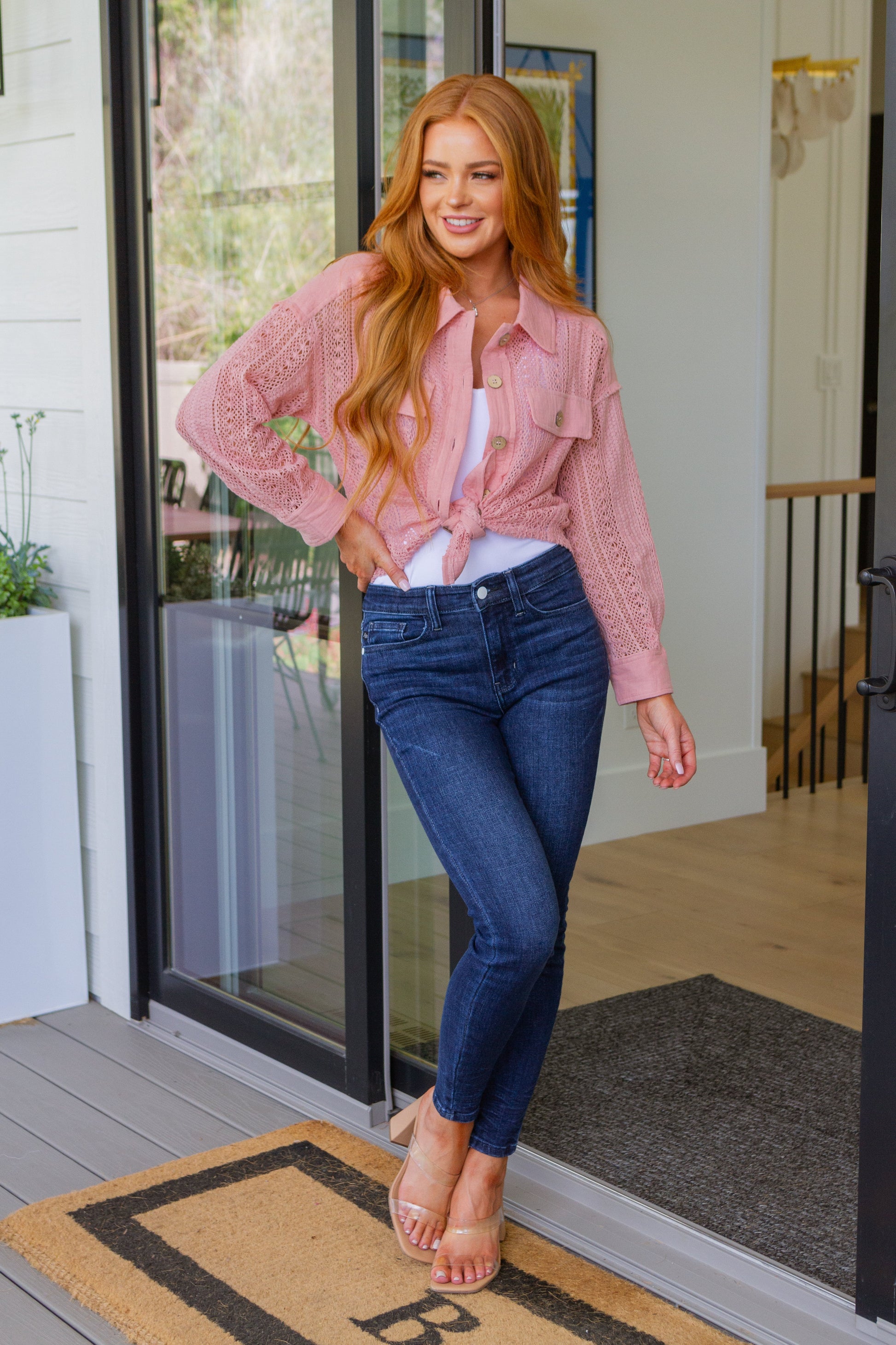 Sweeter Than Nectar Lace Button Down in Rose - Very J