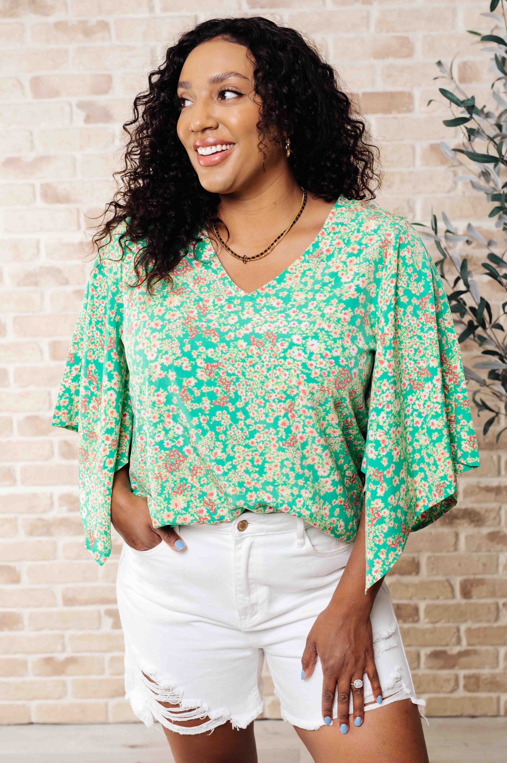 The Future's Open Wide V-Neck Batwing Top - Emily Wonder