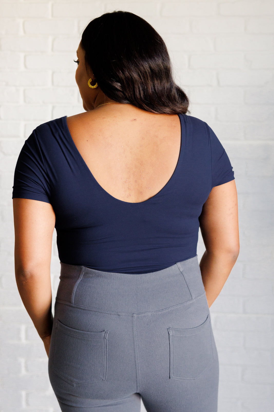 They're Not Like Us Square Neck Bodysuit in Navy - Rae Mode