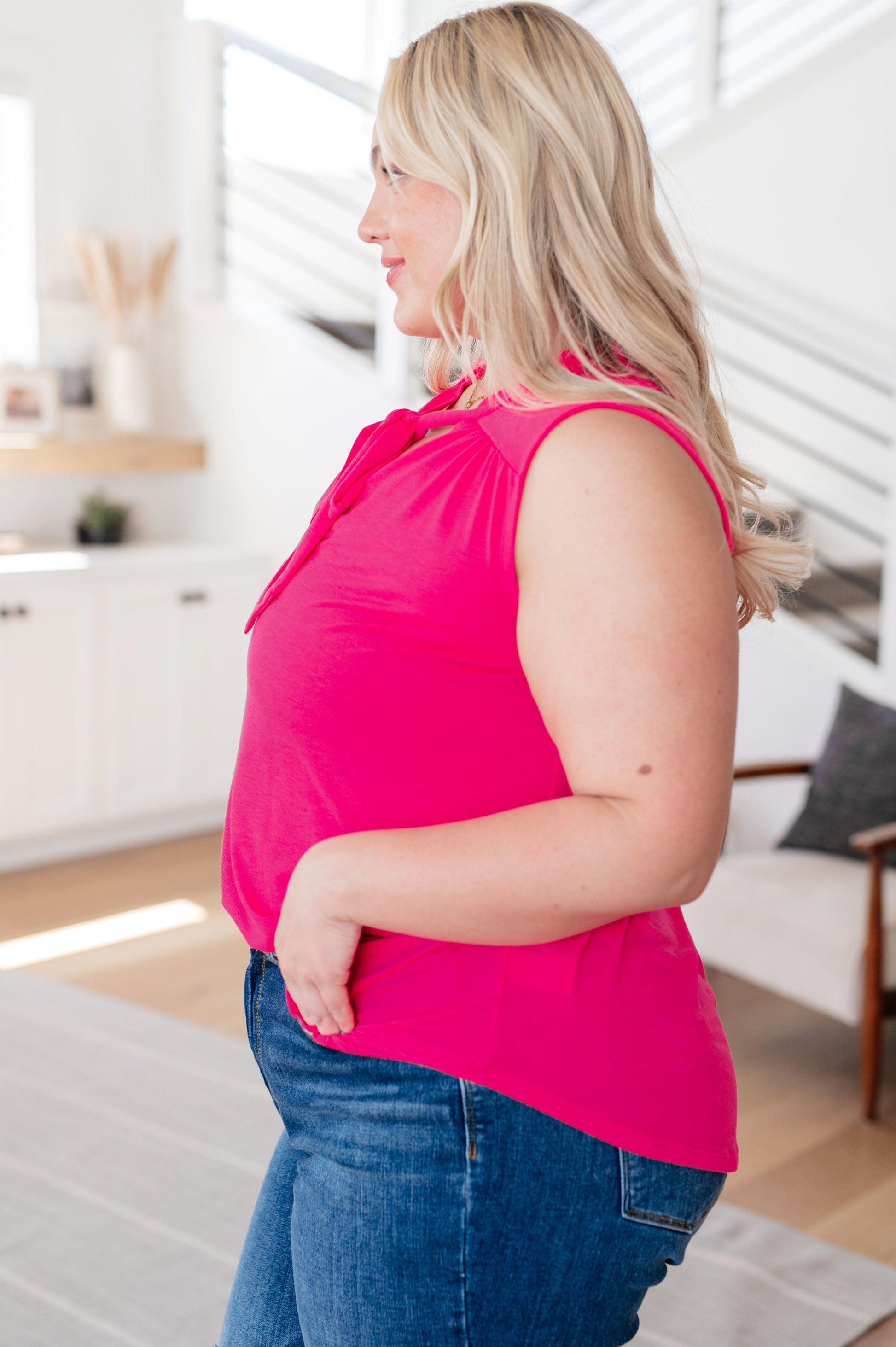 Uptown Girl Tie Detail Sleeveless Blouse - White Birch
