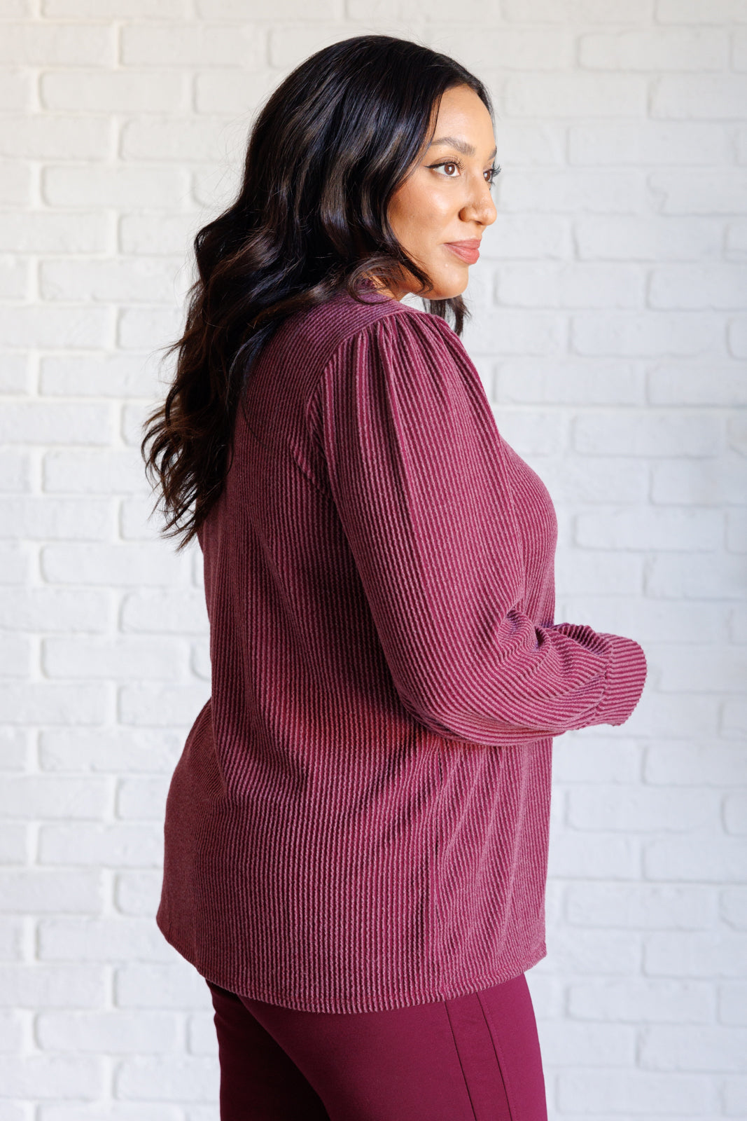 When the Sun Goes Down Mineral Wash Ribbed Knit Top in Wine - Haptics