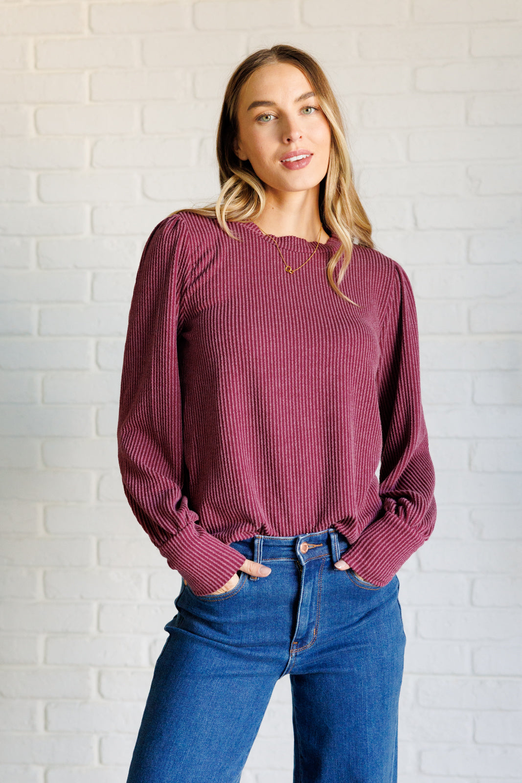 When the Sun Goes Down Mineral Wash Ribbed Knit Top in Wine - Haptics