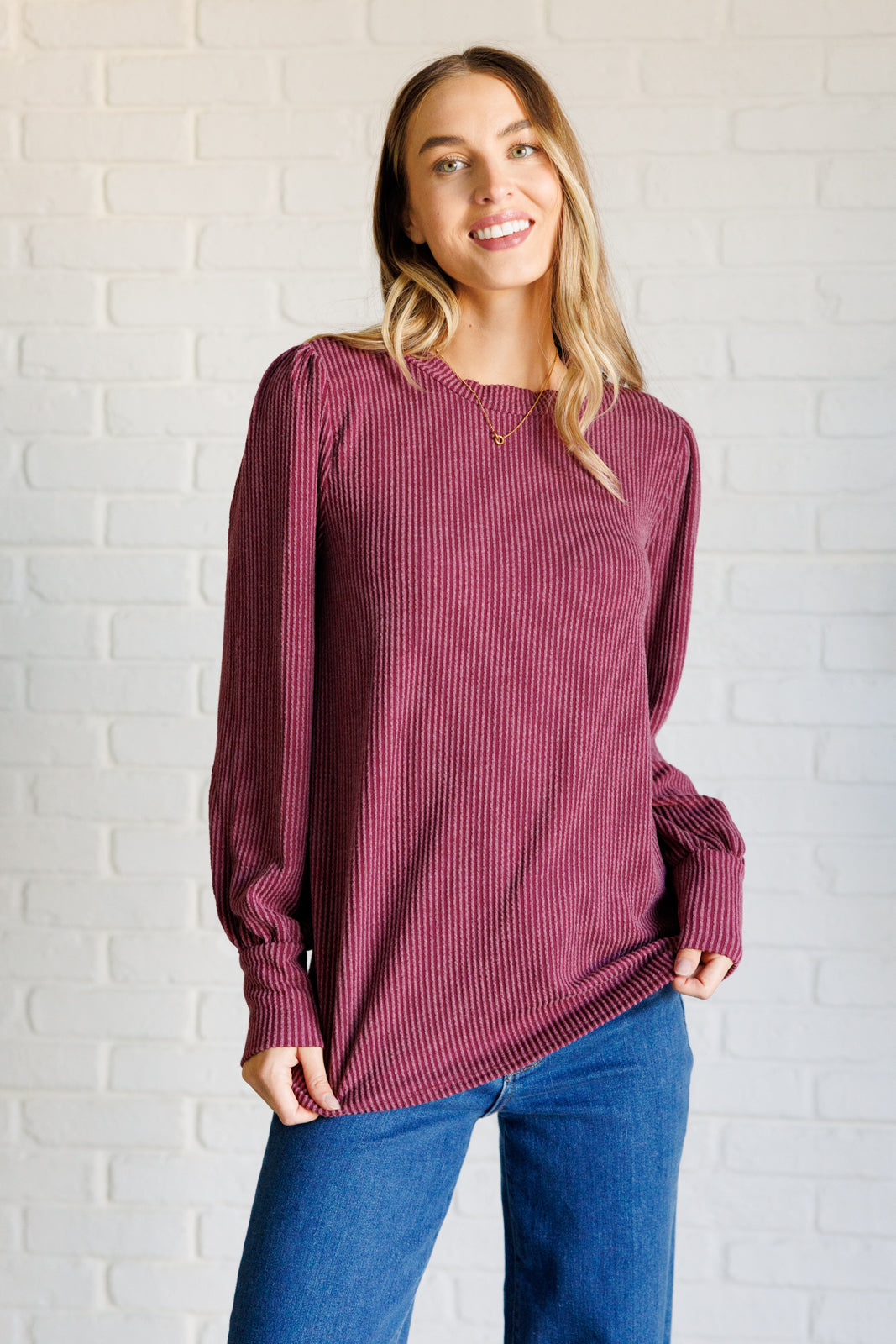 When the Sun Goes Down Mineral Wash Ribbed Knit Top in Wine - Haptics