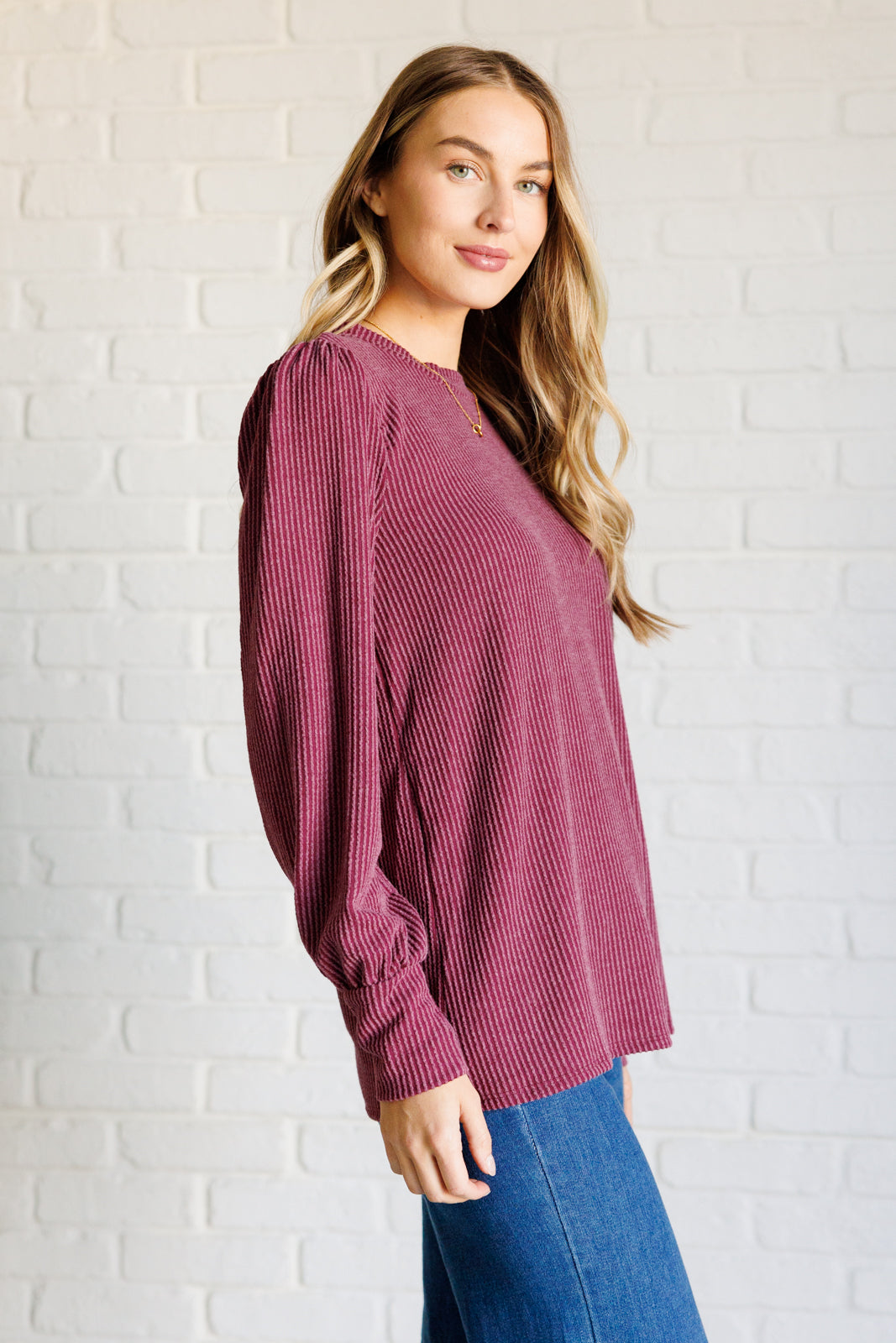 When the Sun Goes Down Mineral Wash Ribbed Knit Top in Wine - Haptics