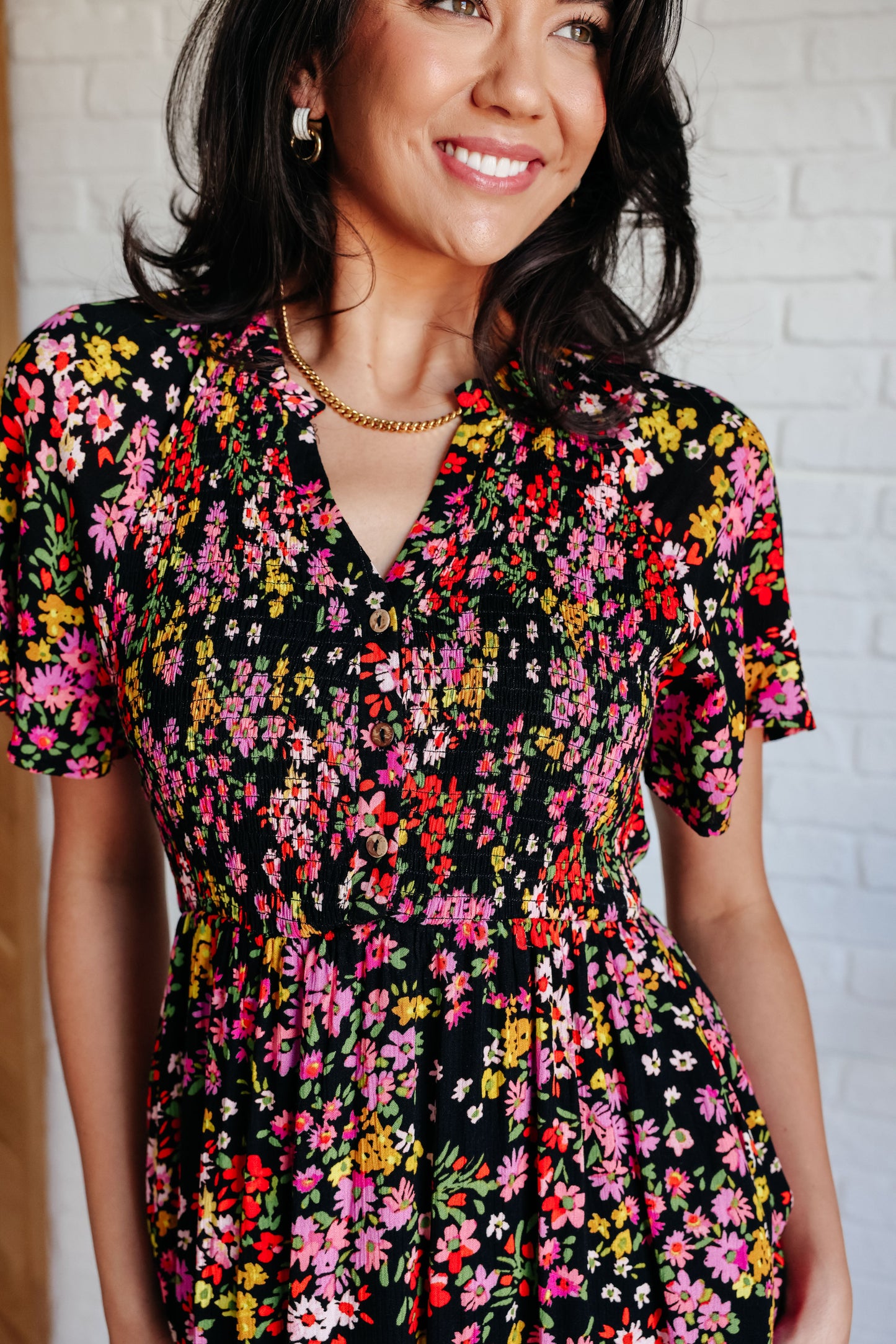 Wildflower and Barley V-Neck Button Up Dress - Polagram
