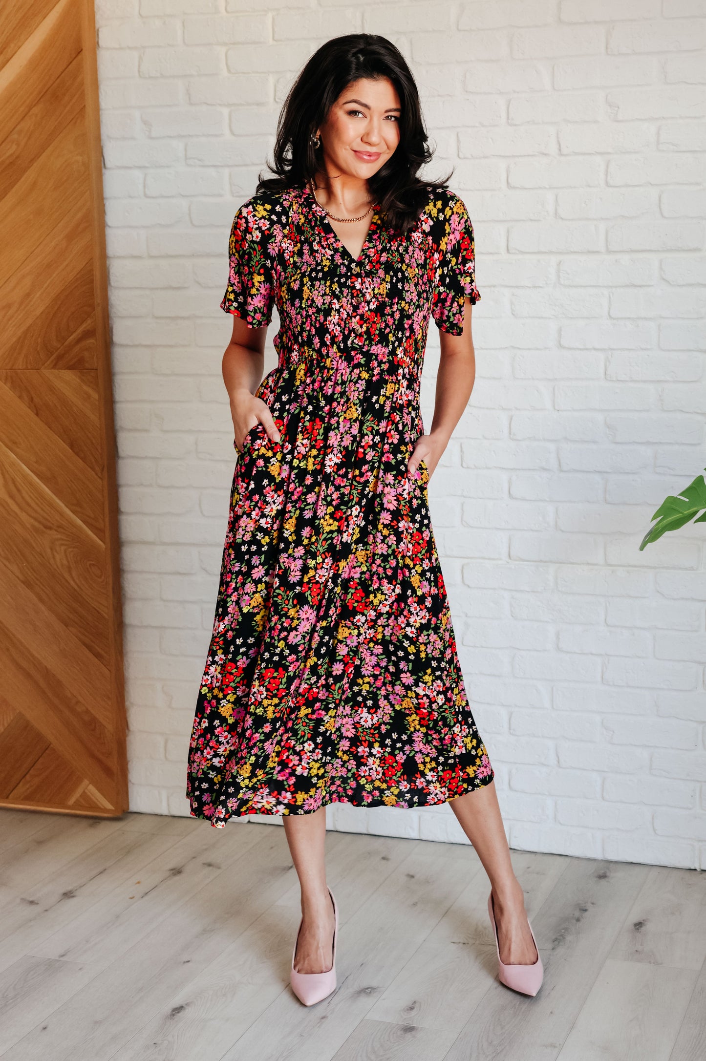 Wildflower and Barley V-Neck Button Up Dress - Polagram
