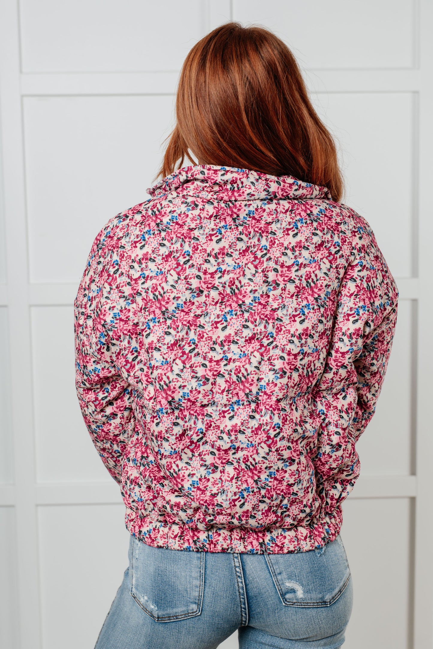 Wish Me Well Floral Printed Puffer Jacket in Cream Multi - Polagram