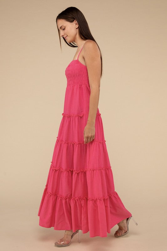 Woven Smocked Top Tiered Cami Maxi Dress - Zenana