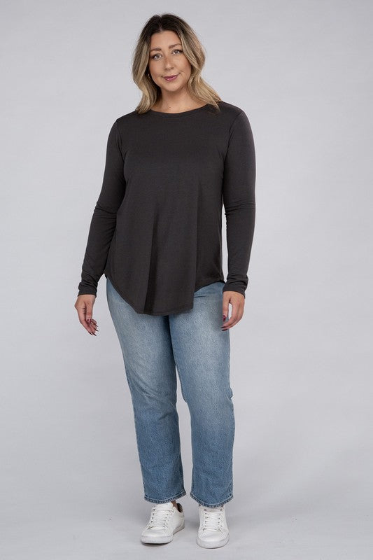 Plus Long Sleeve Round Neck Round Hem Top - Zenana