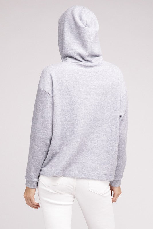 Hooded Brushed Melange Hacci Sweater - Zenana