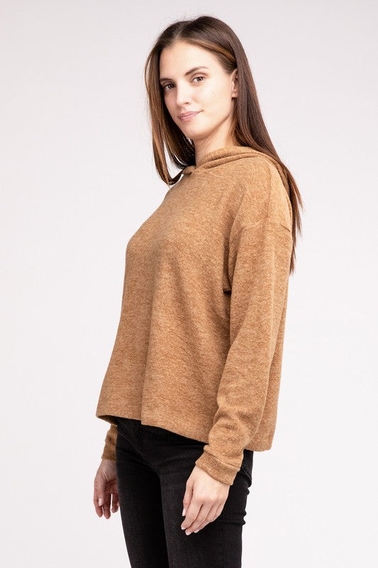 Hooded Brushed Melange Hacci Sweater - Zenana