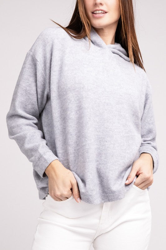 Hooded Brushed Melange Hacci Sweater - Zenana