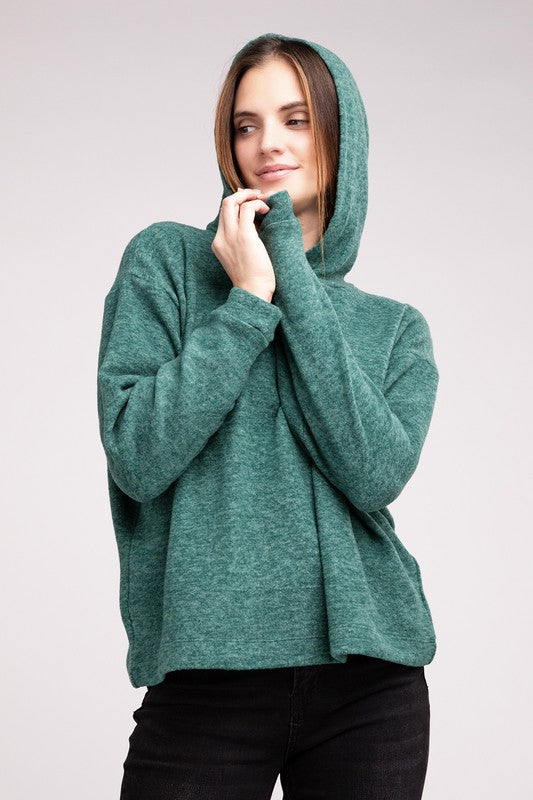 Hooded Brushed Melange Hacci Sweater - Zenana