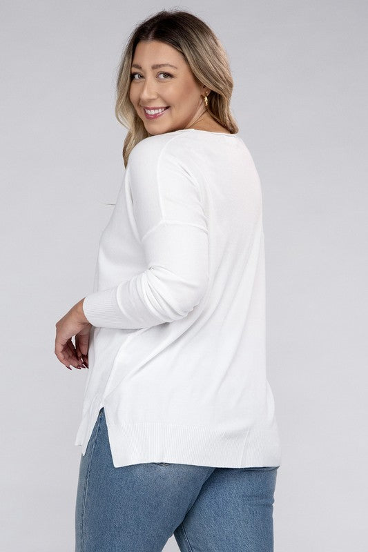 Plus Garment Dyed Front Seam Sweater - Zenana