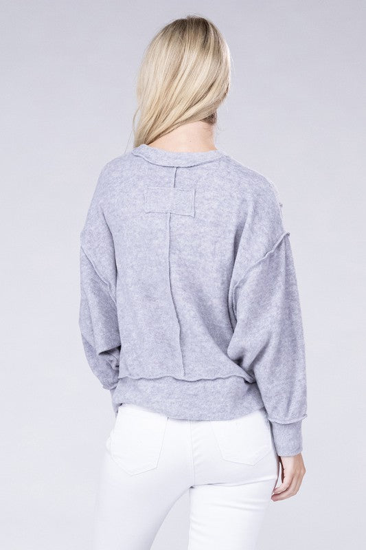 Brushed Melange Hacci Oversized Sweater - Zenana