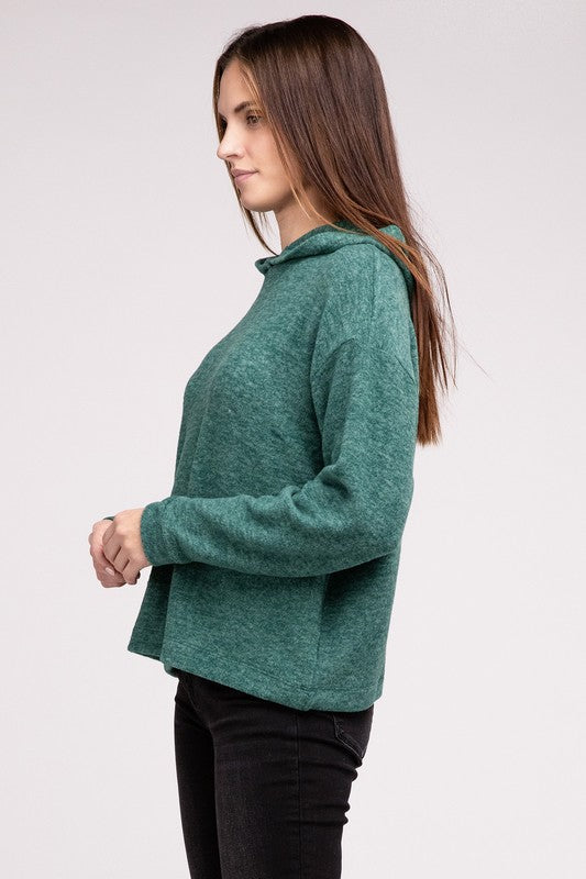 Hooded Brushed Melange Hacci Sweater - Zenana