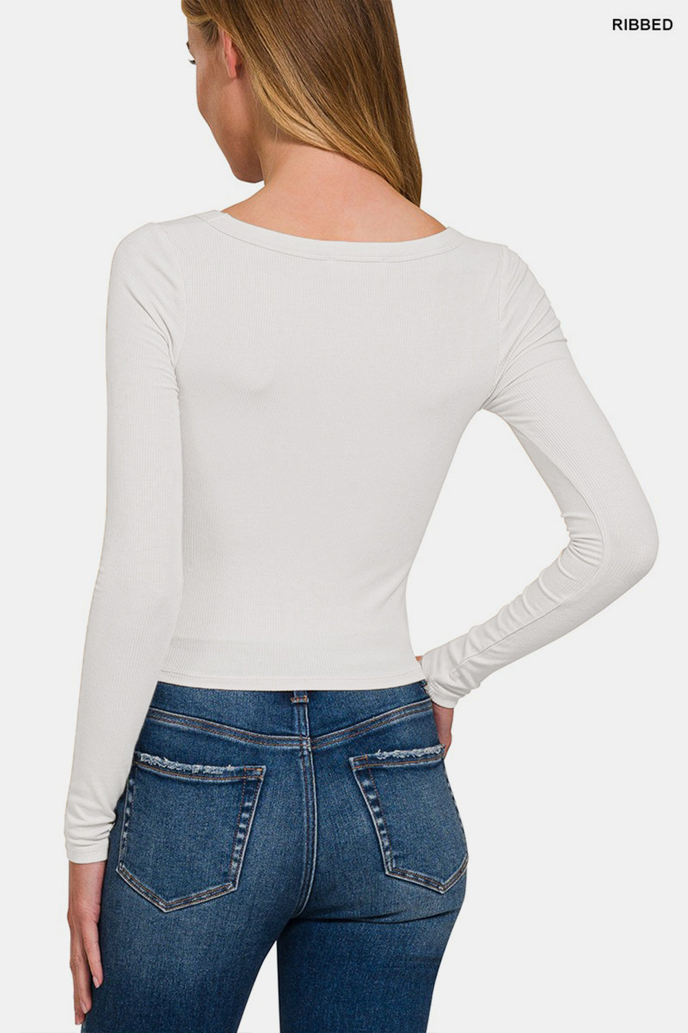 Zenana Scoop Neck Long Sleeve T-Shirt - White