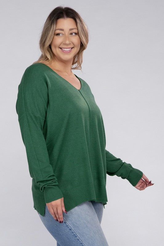 Plus Garment Dyed Front Seam Sweater - Zenana