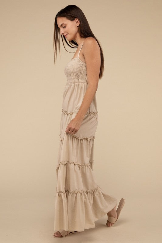 Woven Smocked Top Tiered Cami Maxi Dress - Zenana